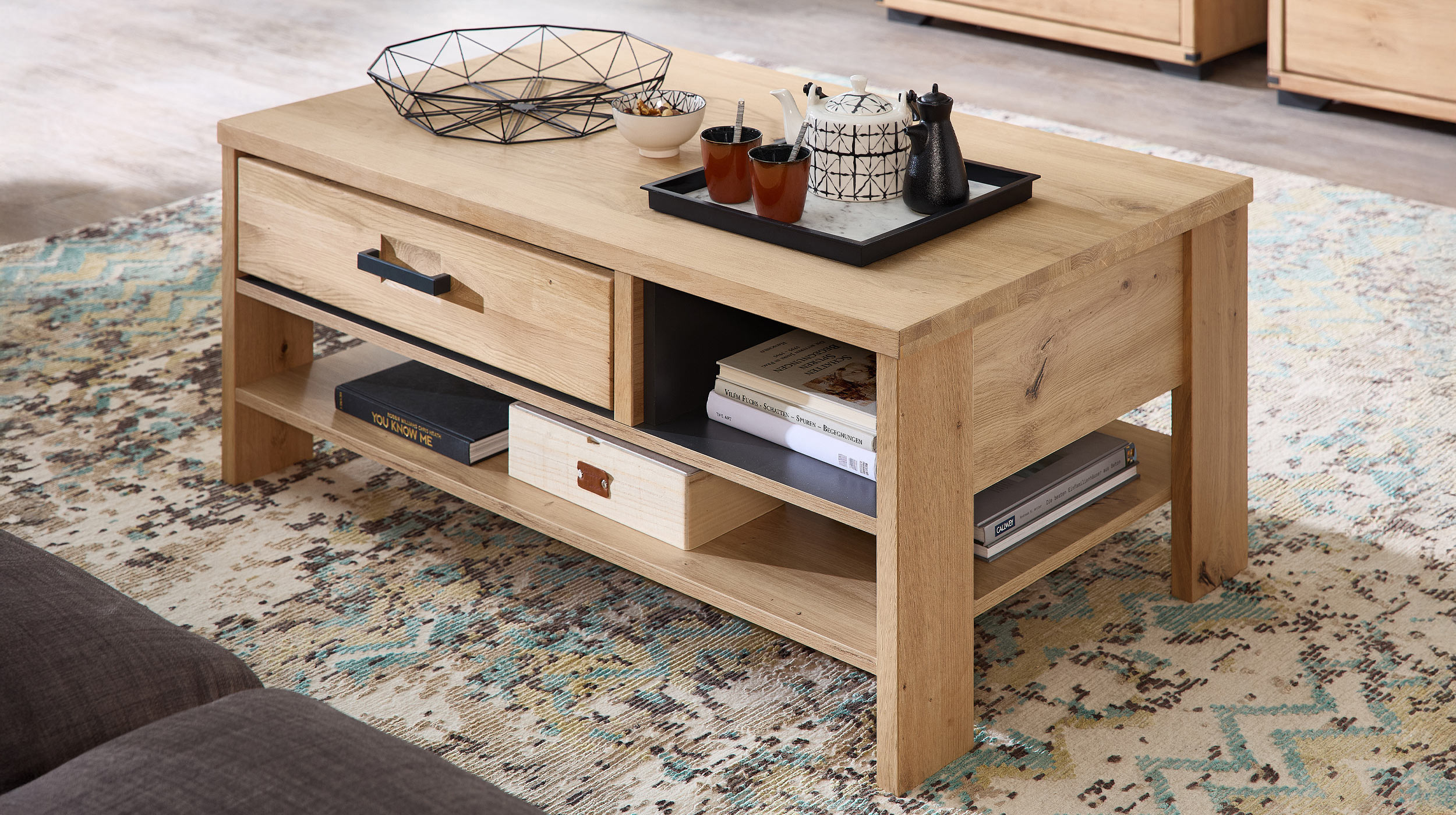 Couchtisch mit Schubladen Wildeiche 110 x 65 cm - CATANIA
