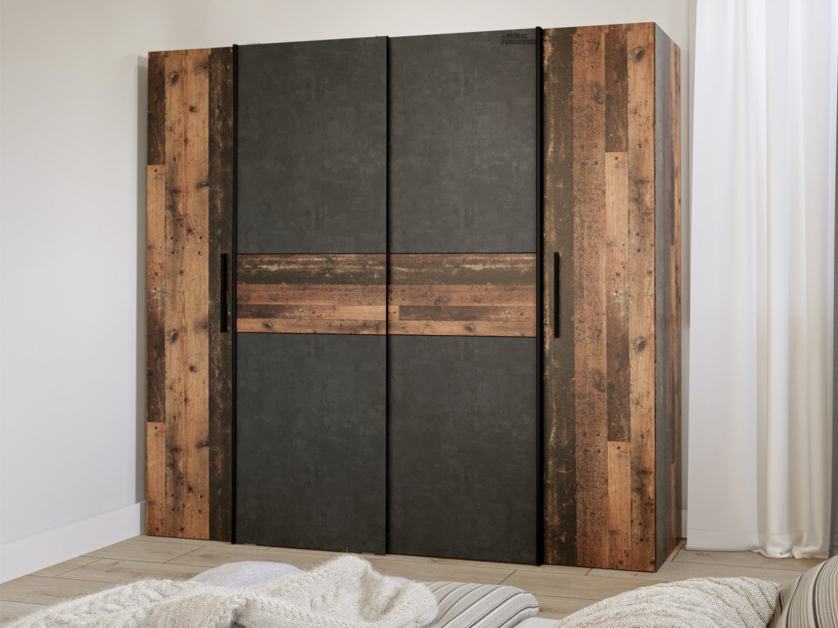 Kleiderschrank Old Wood - grau - 200 cm - KALIXTUS