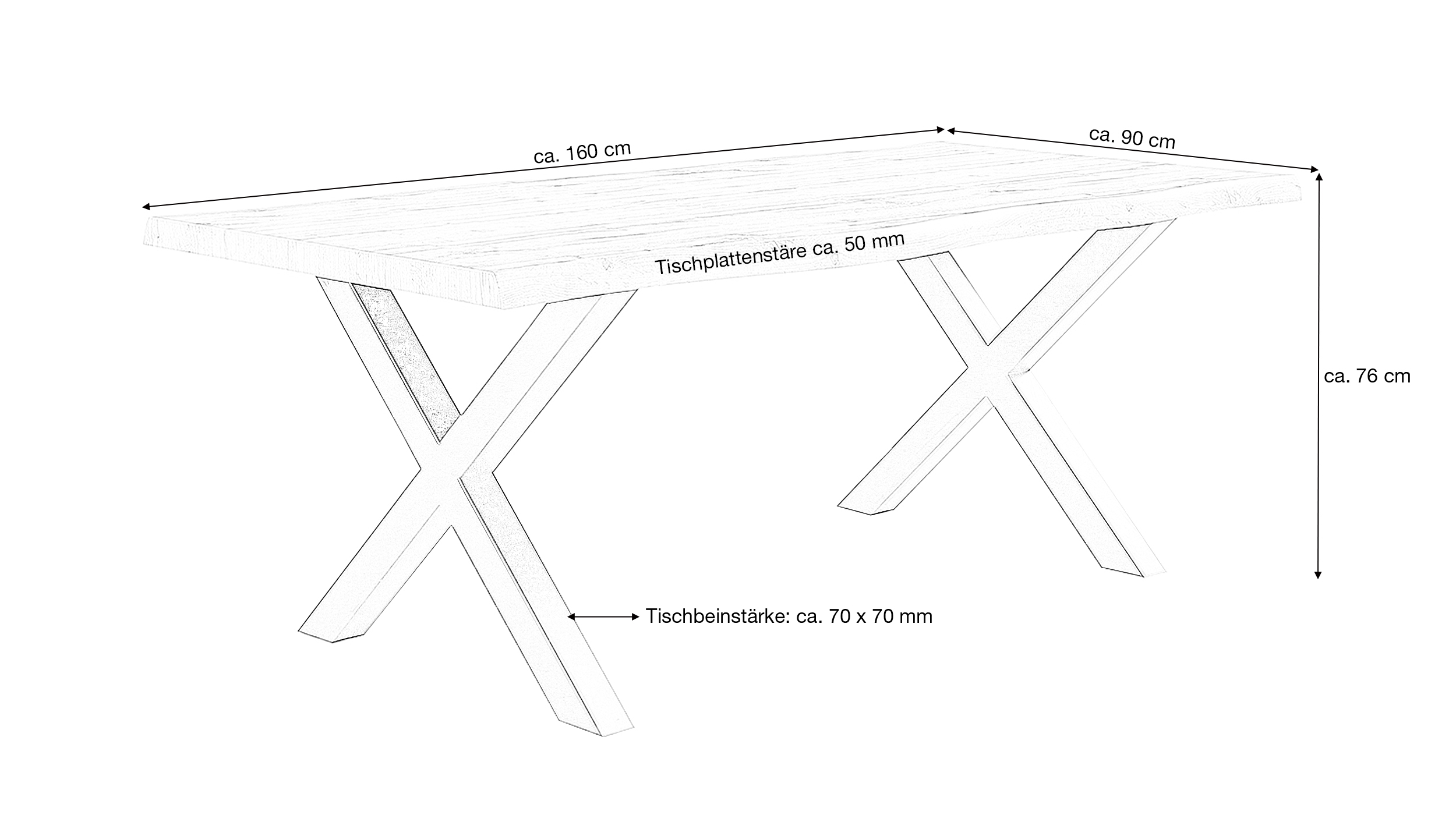 Esstisch Baumkantentisch Optik 160 x 90 cm Wildeiche - MARLON