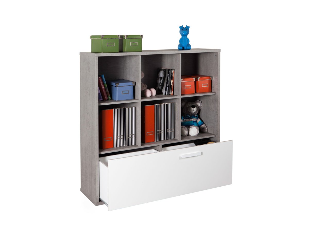Bücherregal Standregal Betonoptik - weiß 120 x 121 cm - 1 Schublade - MIPIACE