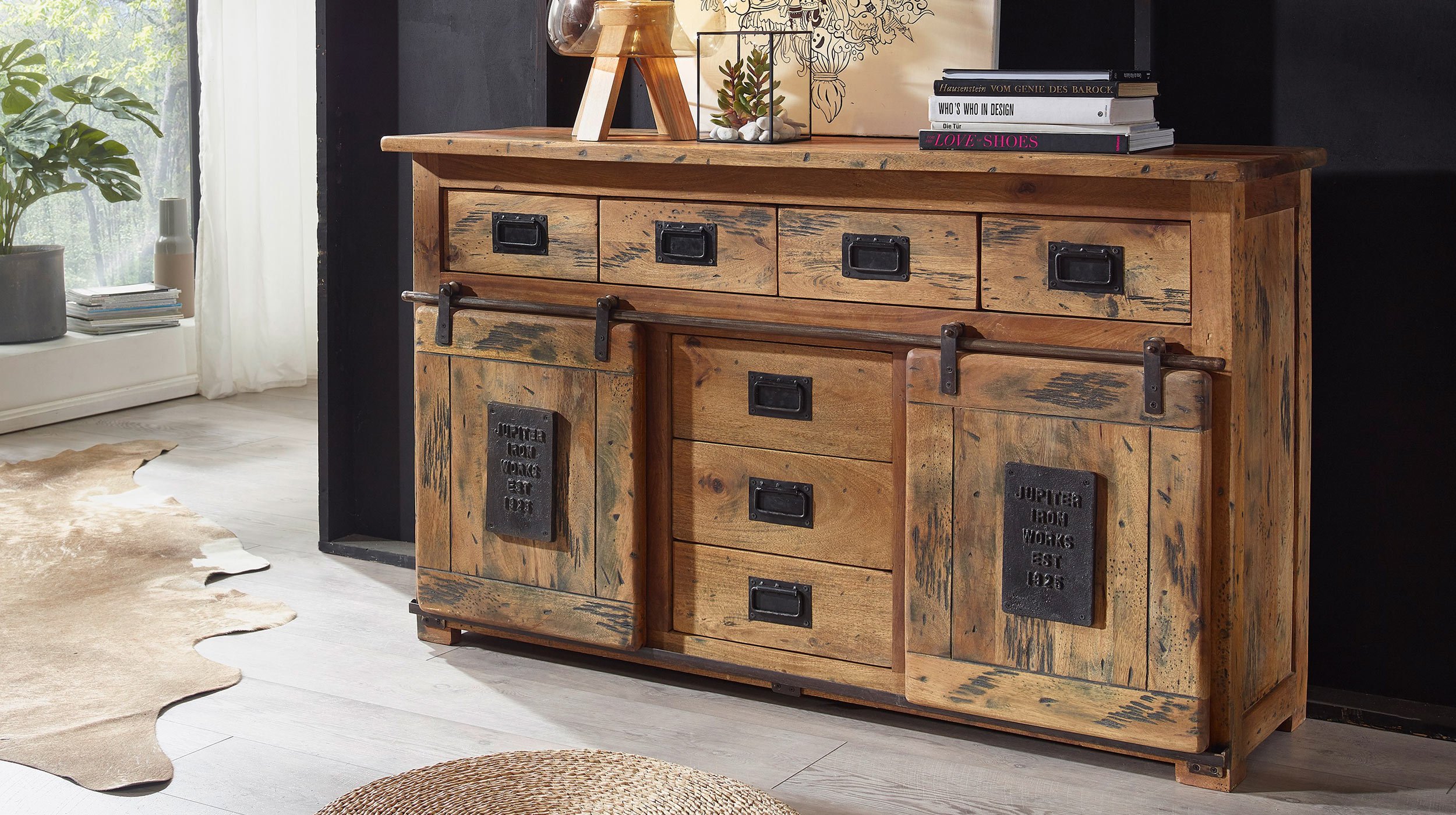 Sideboard mit 2 Rolltüren Mango massiv 150 cm - EMANUEL