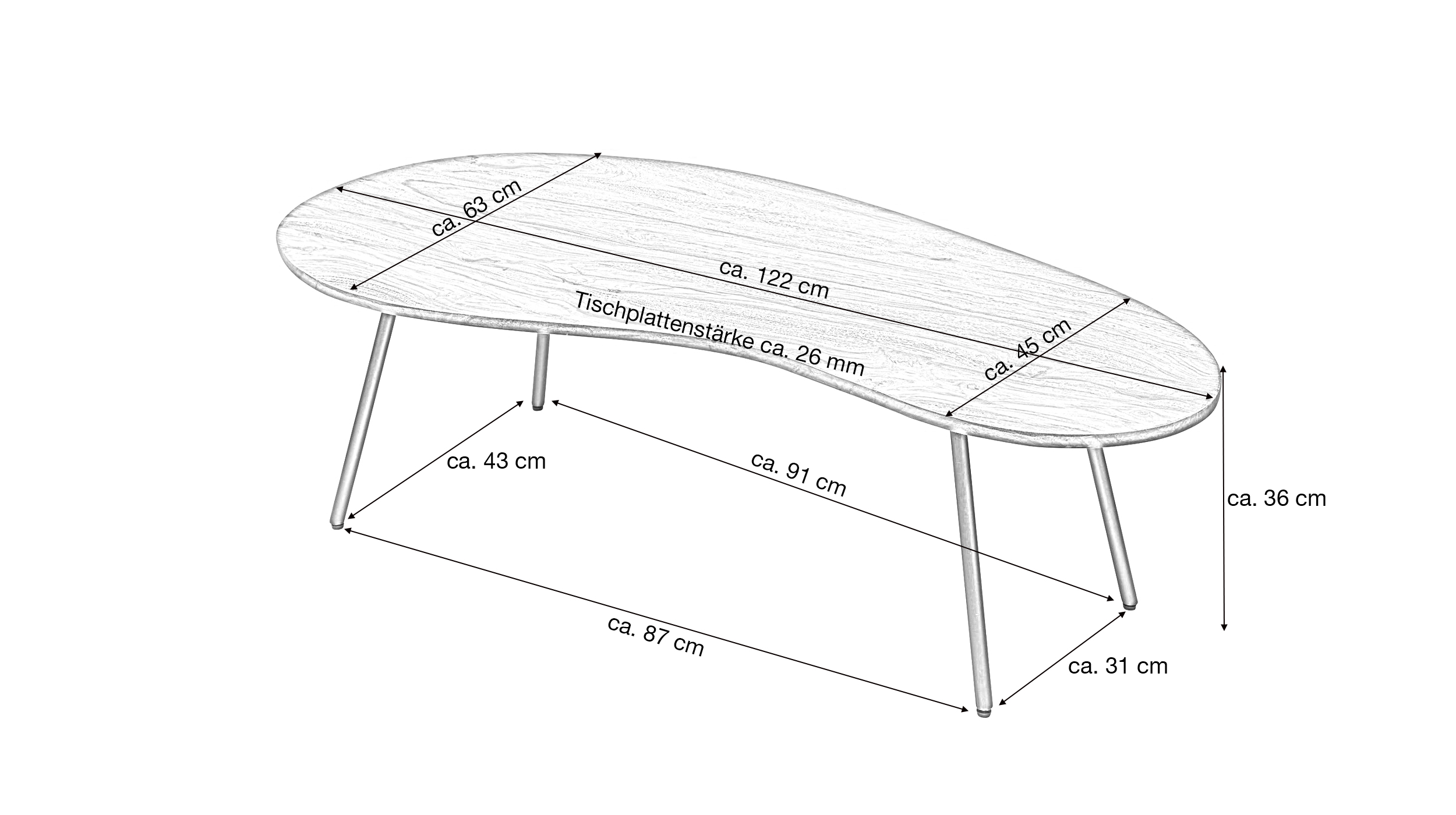 Couchtisch Sheesham massiv gebeizt 122 x 63 cm - CILAS