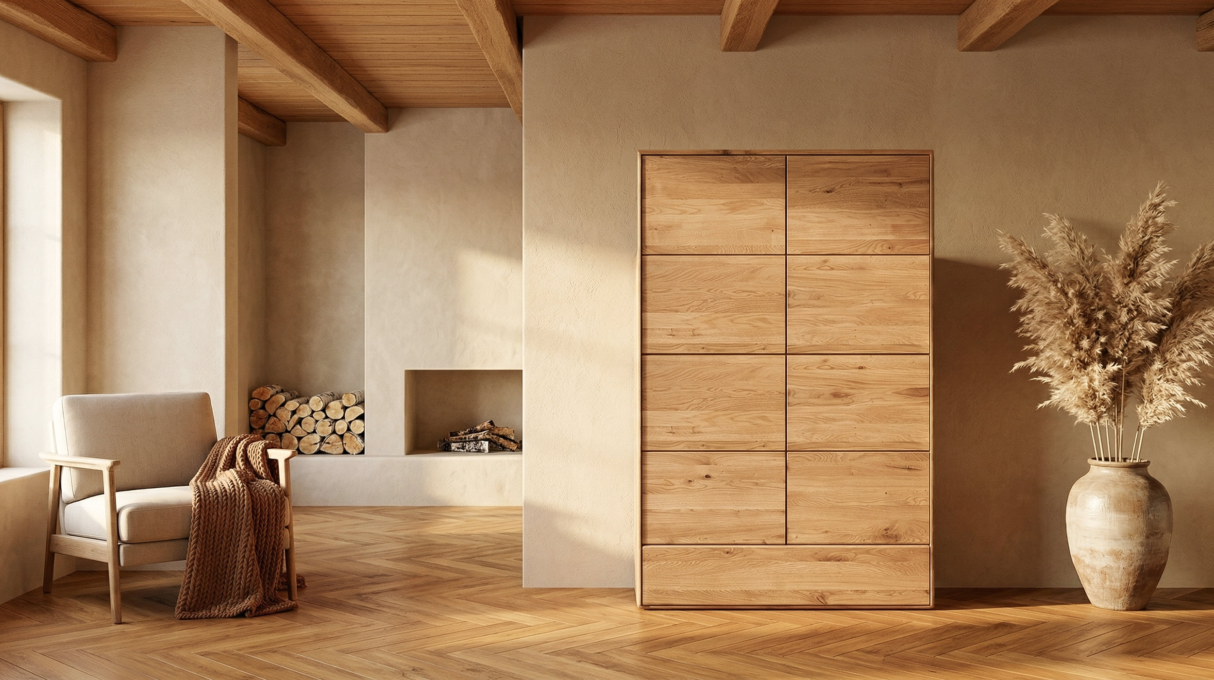 Highboard mit Schublade Wildeiche massiv geölt 100 cm - SKOV