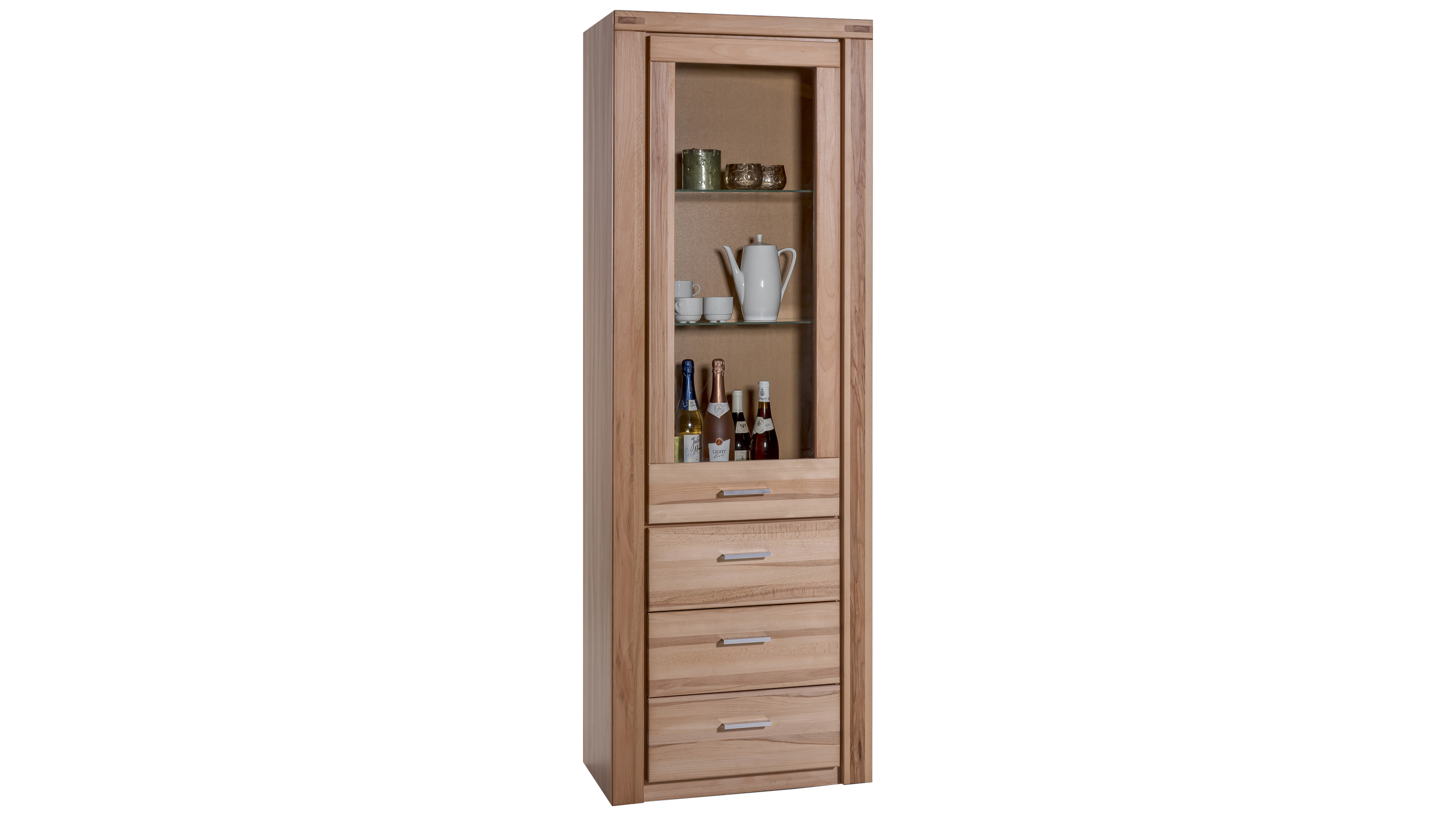 Vitrine mit Glastür Kernbuche teilmassiv geölt Breite 68 cm - FREYJA