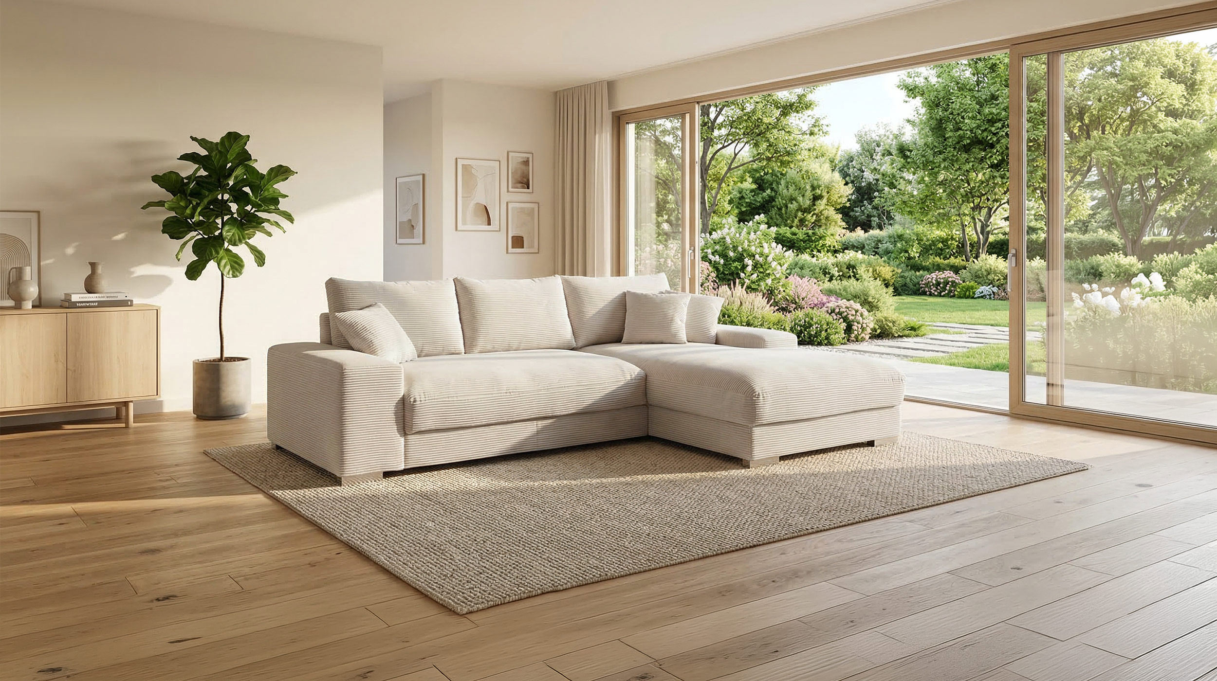 Ecksofa Cord beige 285 x 176 cm - OT rechts - SYDNEY