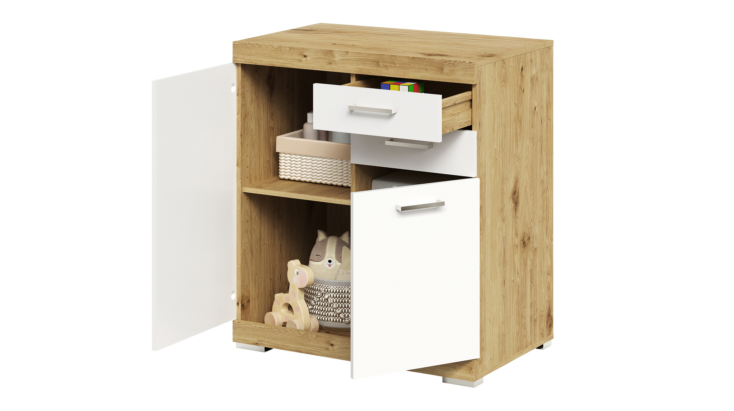 Kommode weiß Artisan Eiche 80 x 50 cm - 2 Schubladen - BRISTOL