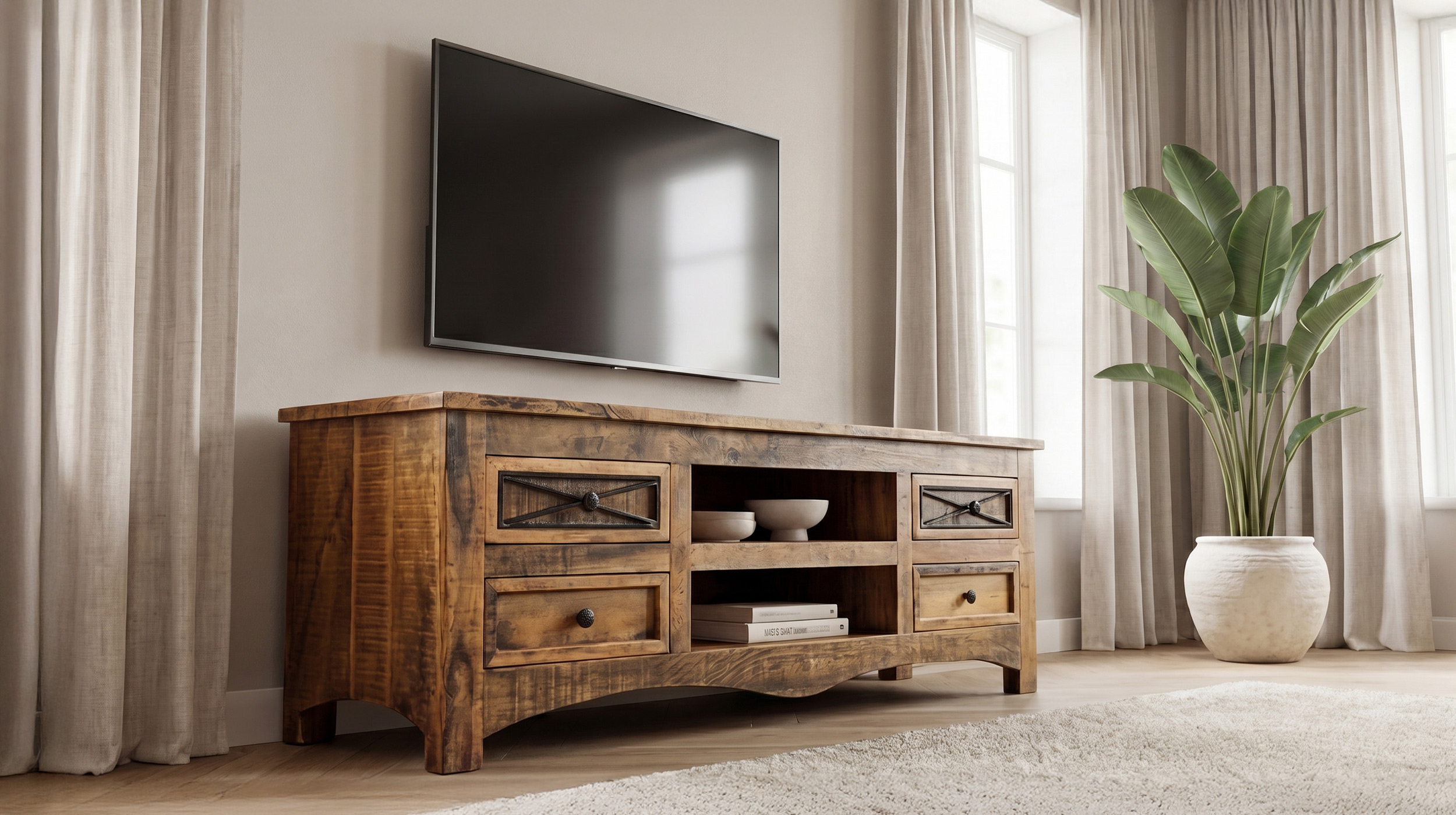 TV - Lowboard Akazie massiv lackiert montiert 140 cm - ACANO
