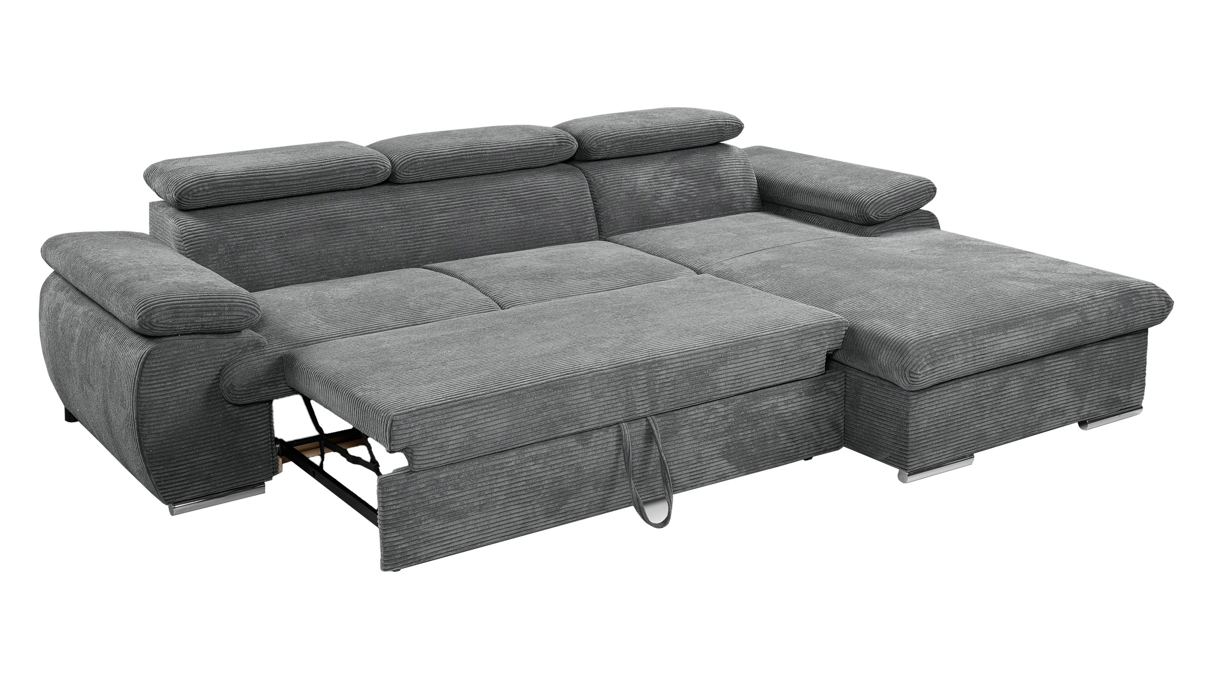 Ecksofa Cord anthrazit Schlaffunktion Bettkasten 284 x 196 cm - CINDY