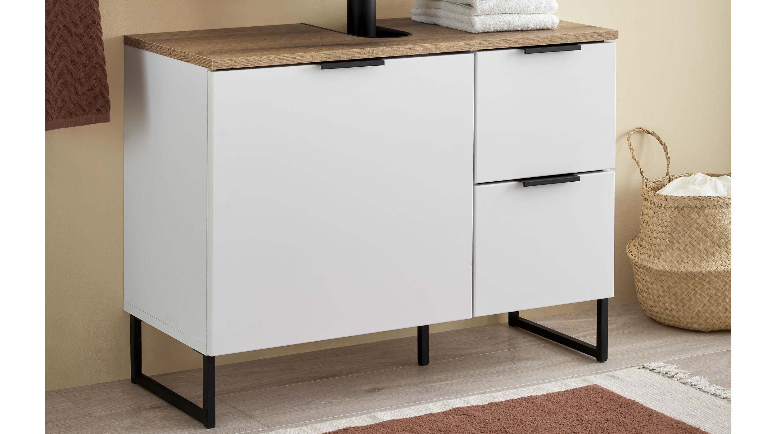 Waschbeckenunterschrank weiß Eiche 80 cm - DALIA