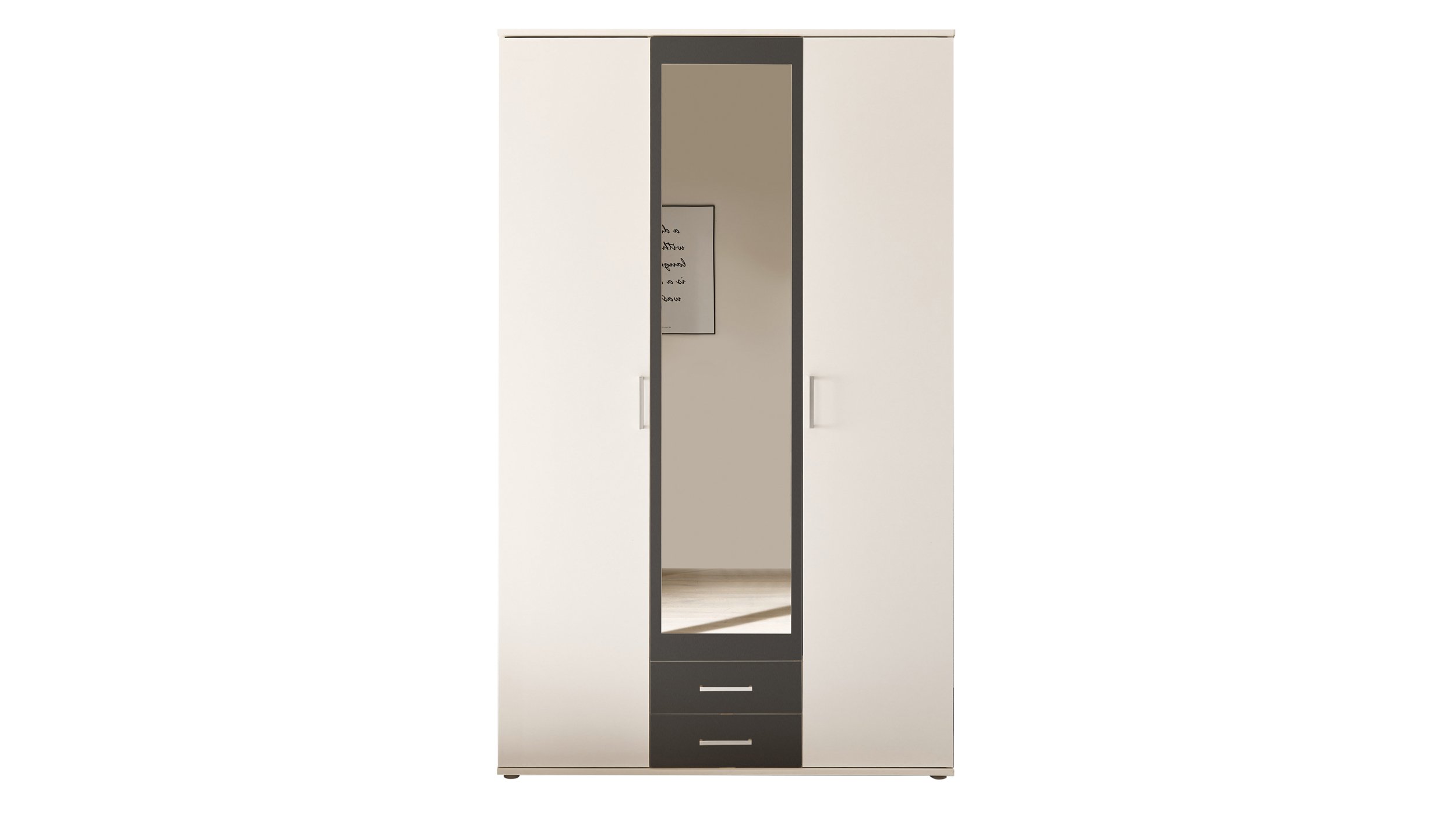 Kleiderschrank mit Spiegel - weiß - graphit - 120 cm - HANAU