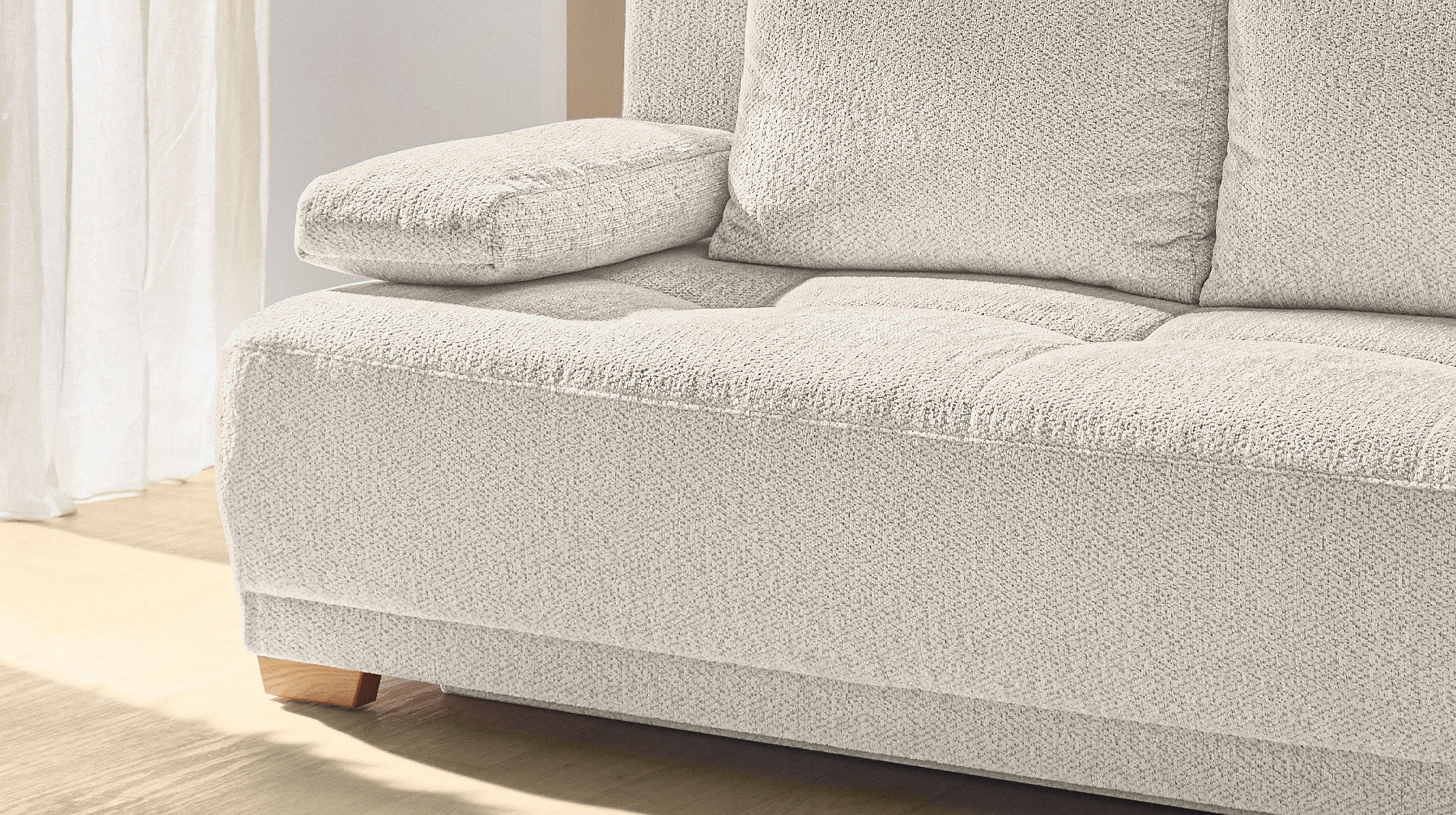 Schlafsofa beige ausziehbar mit Bettkasten 205 x 105 cm - DAVE