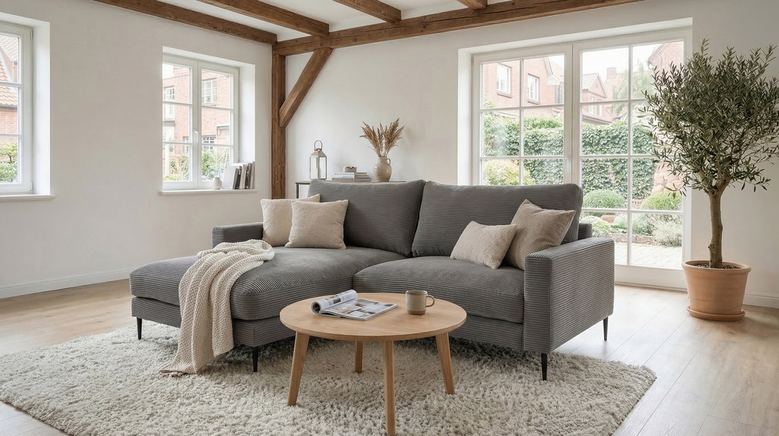 Ecksofa Cord grau 220 x 164 cm - OT links - NORDVIK