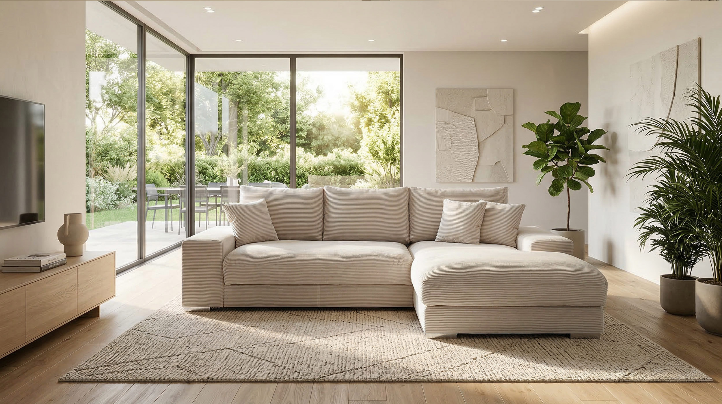 Ecksofa Cord beige 285 x 176 cm - OT rechts - SYDNEY