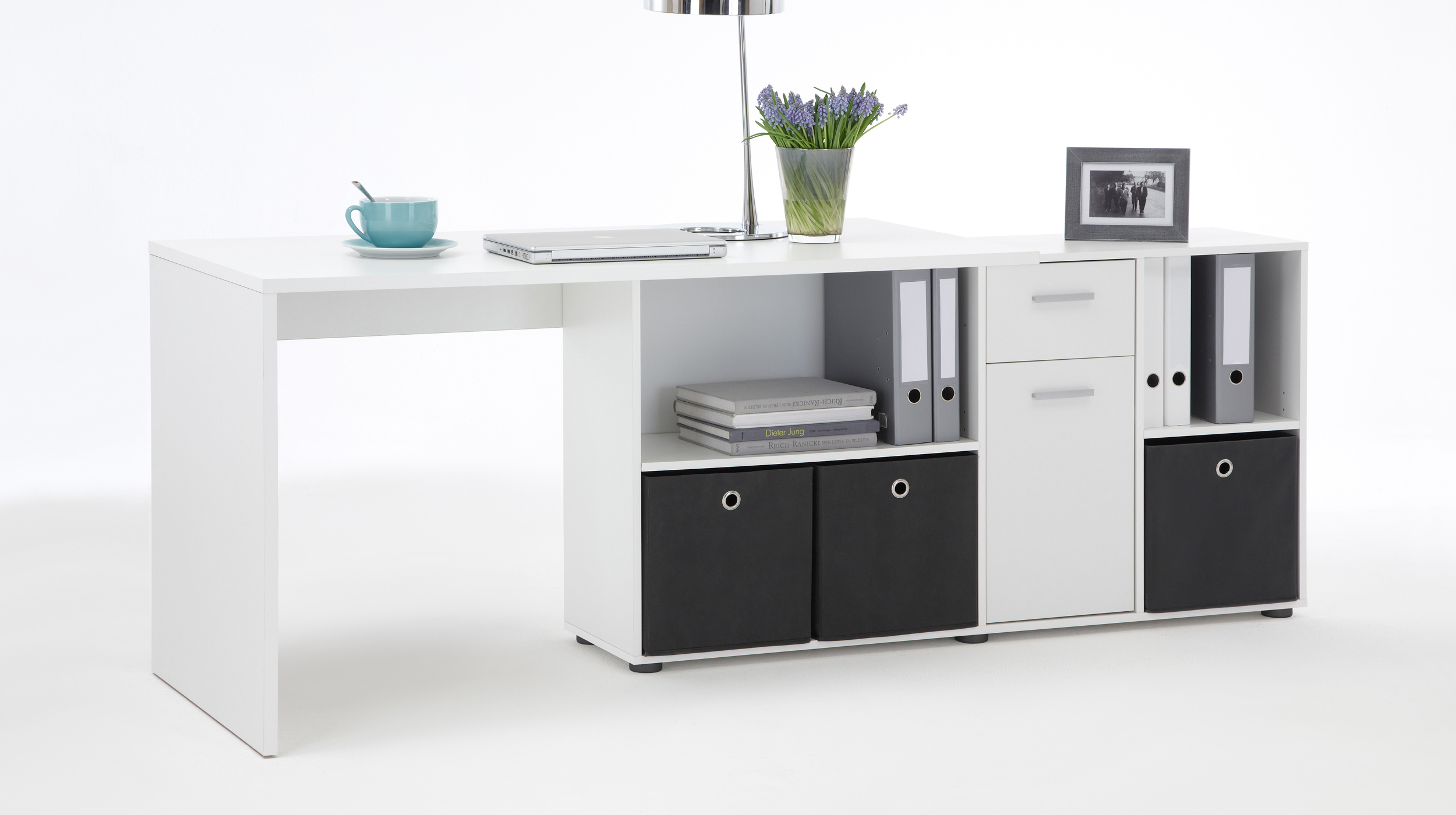 Eck-Schreibtisch weiß 136 cm - mit Schublade - LEXO