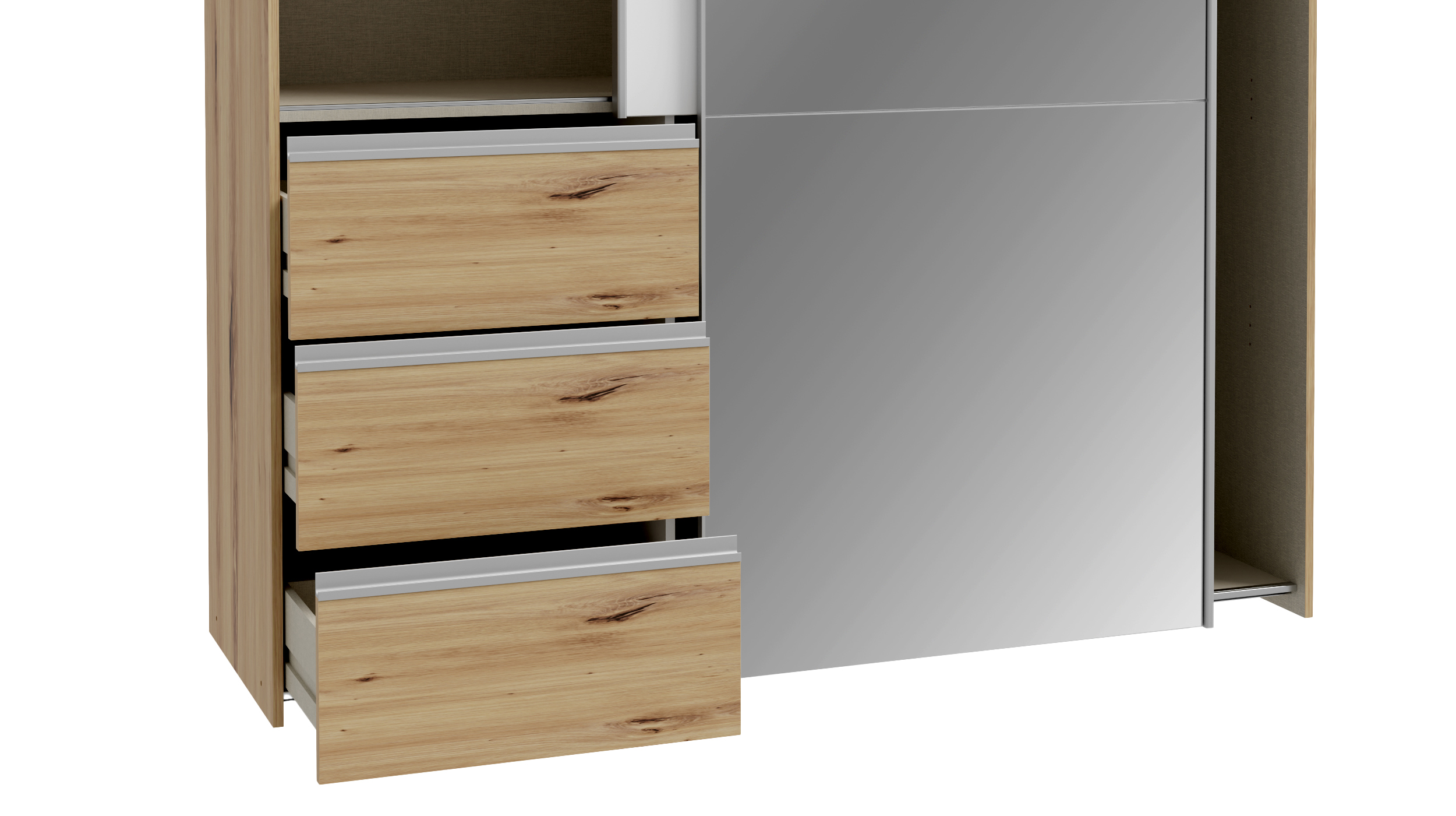 Schwebetürenschrank weiß Artisan Eiche mit Spiegel 170 cm 2-türig - WINN