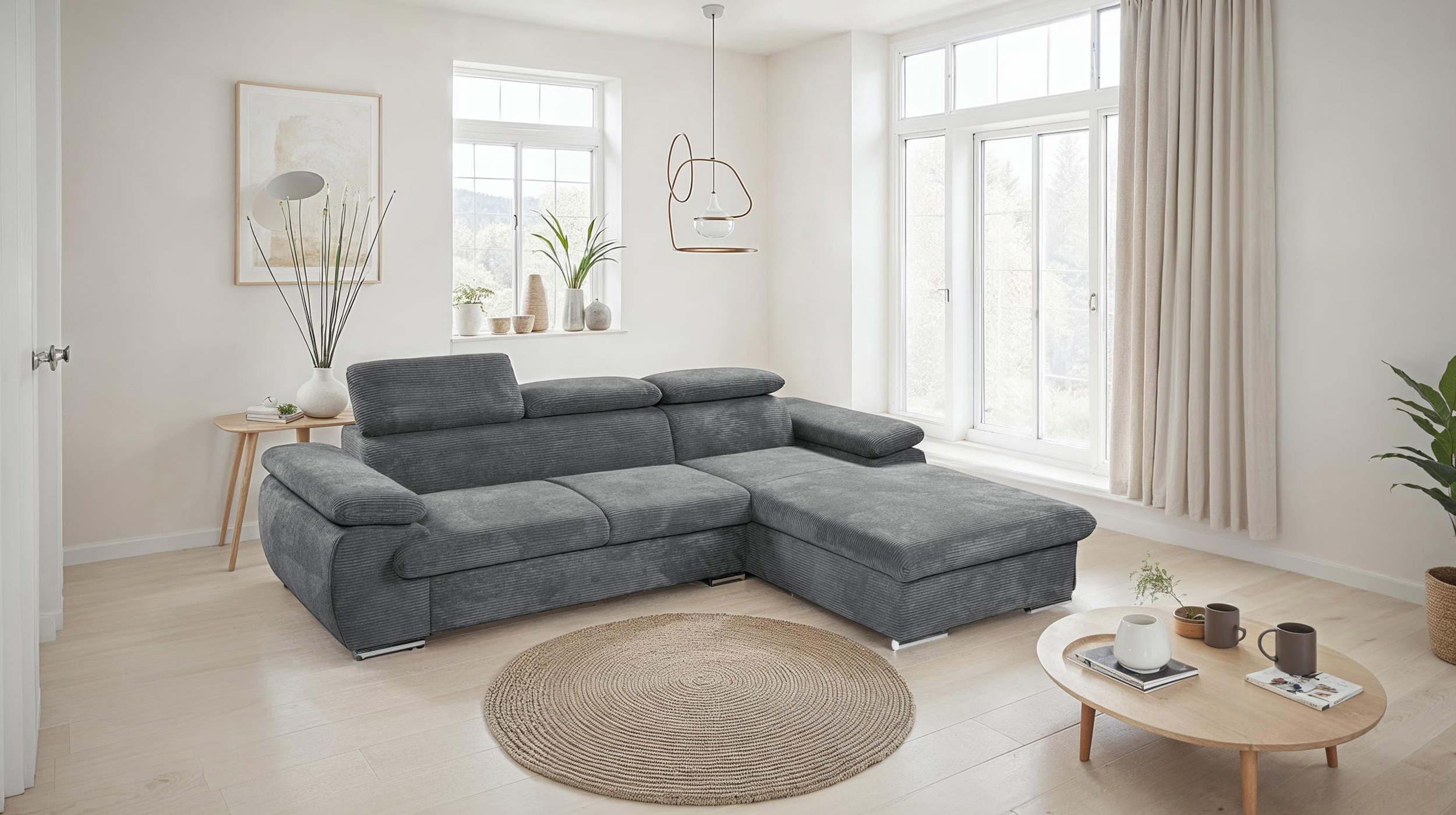 Ecksofa Cord anthrazit Schlaffunktion Bettkasten 284 x 196 cm - CINDY