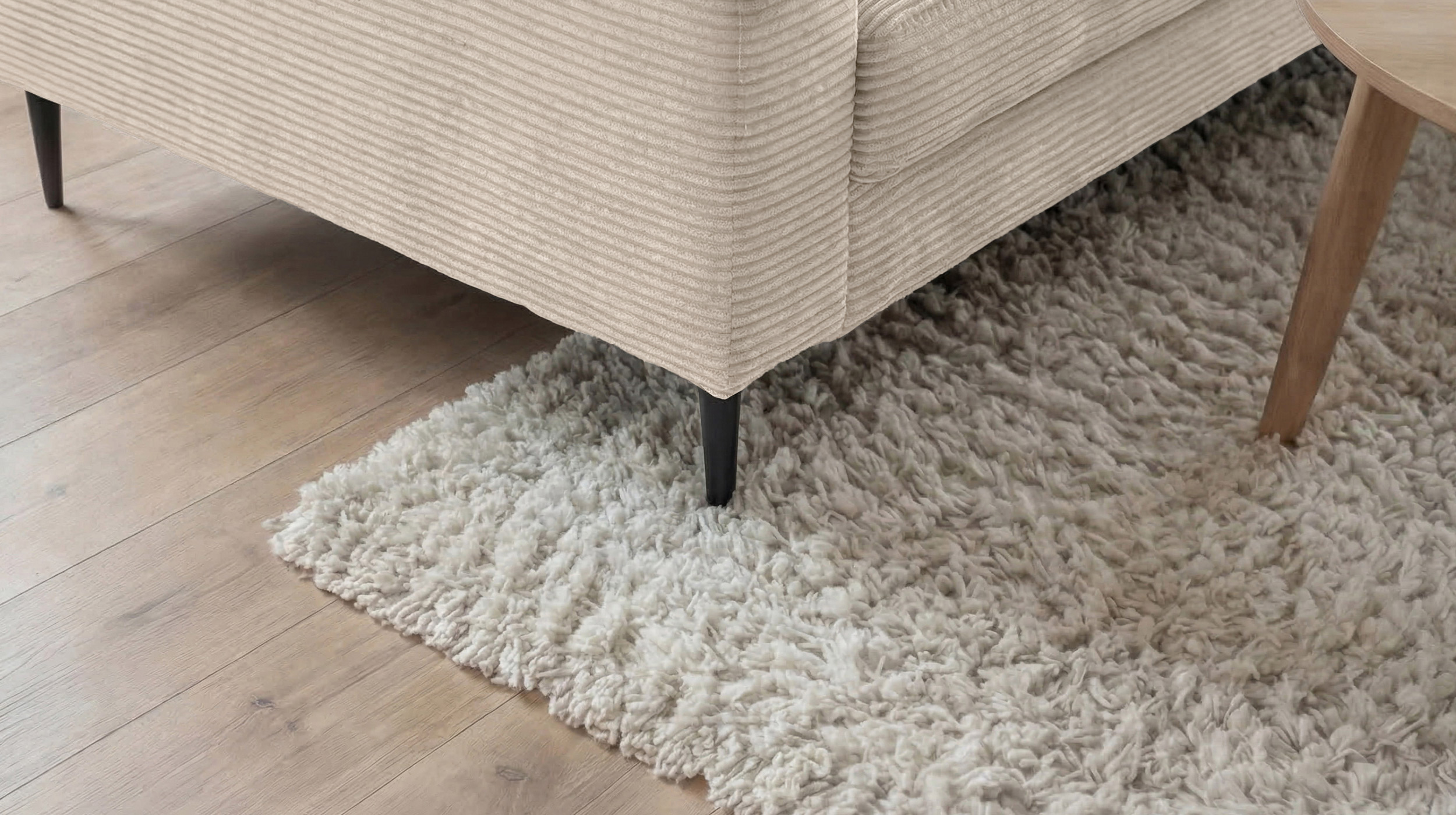 Ecksofa Cord creme 220 x 164 cm - OT links - NORDVIK