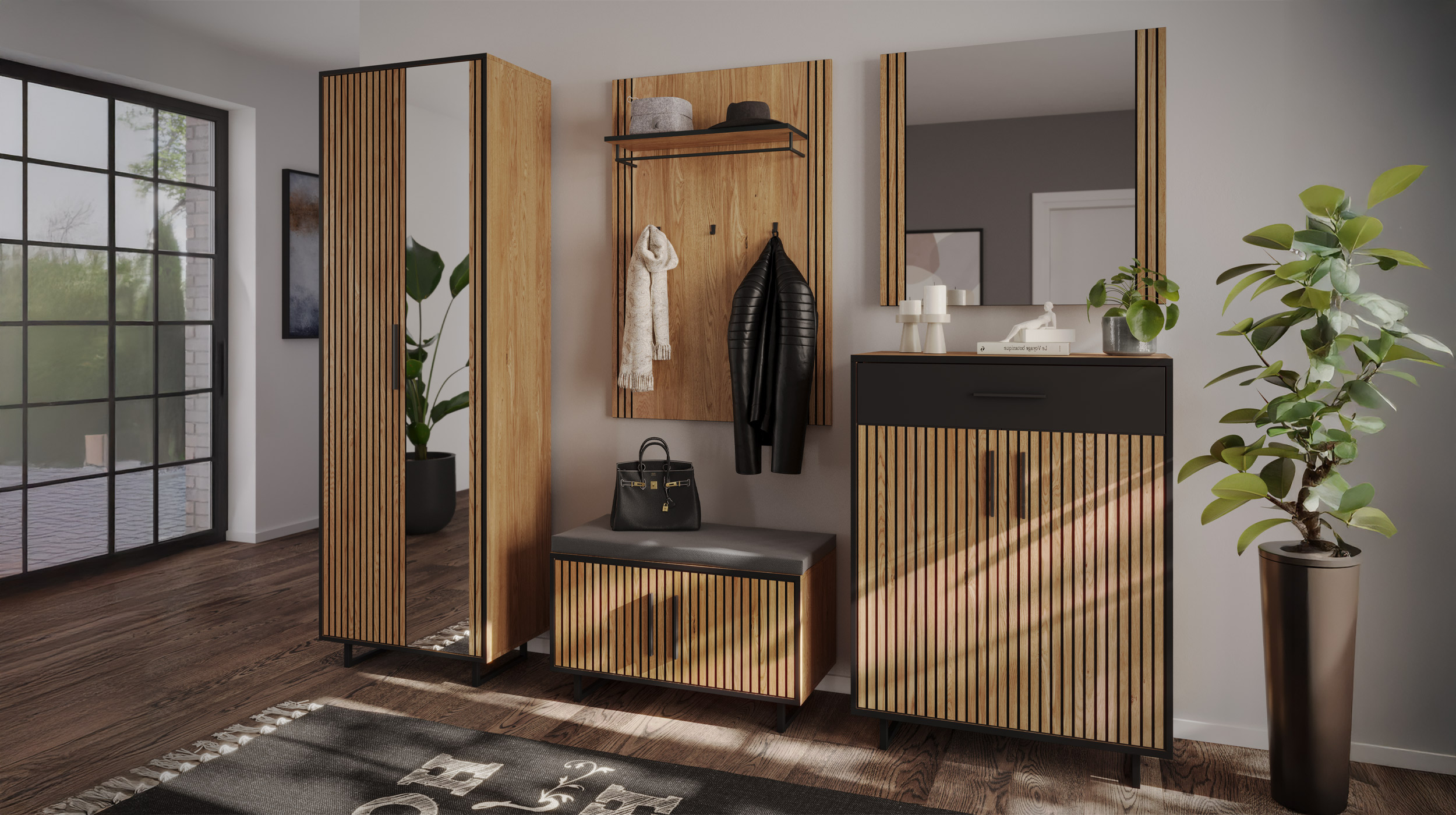 Wandgarderobe Paneele Eiche teilmassiv geölt 82 cm - BELLA