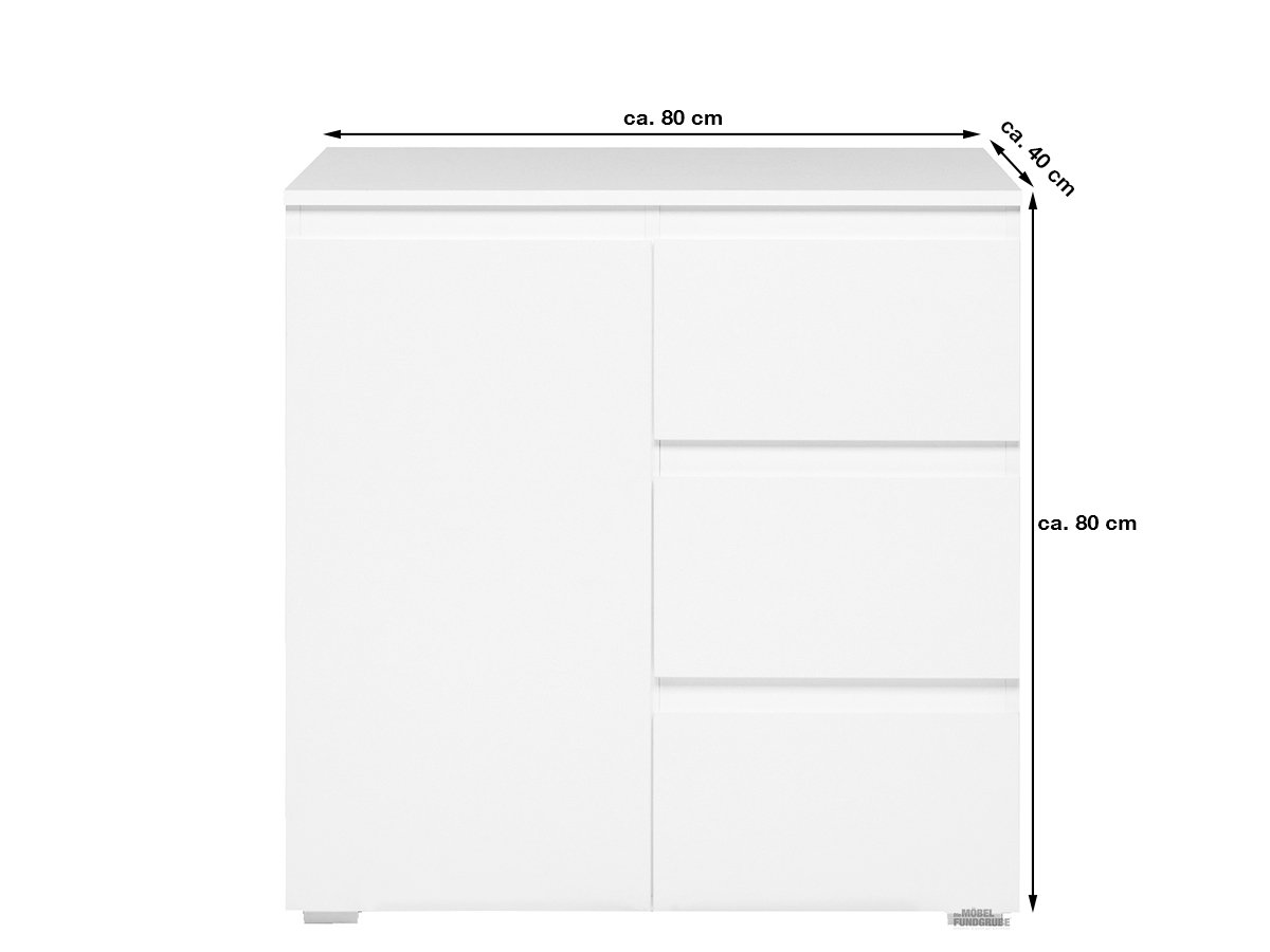 Kommode mit 1 Tür und 3 Schubladen weiß matt 80 cm - IMAGE