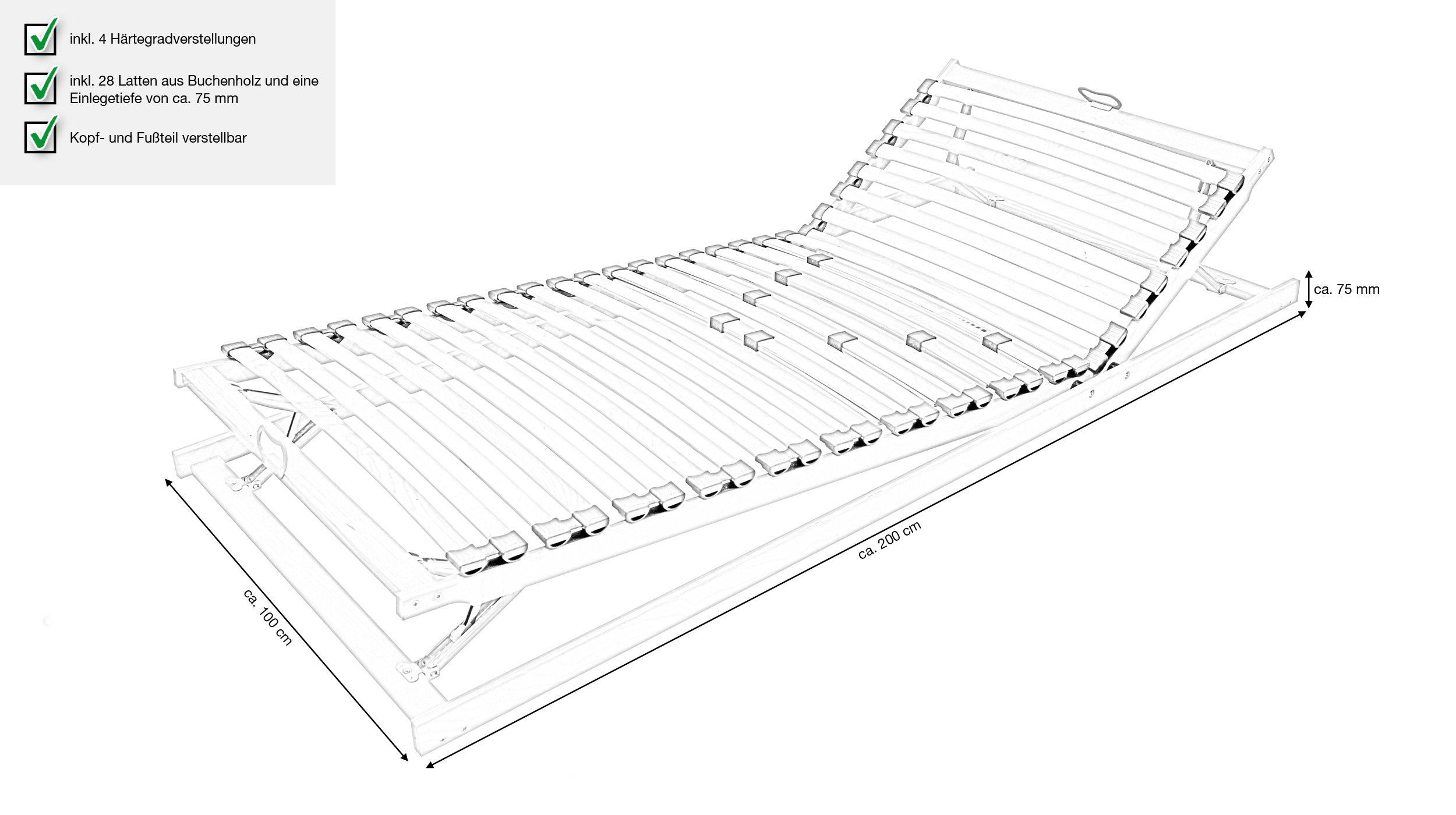 Lattenrost 100 x 200 cm KF verstellbar - ZITARO