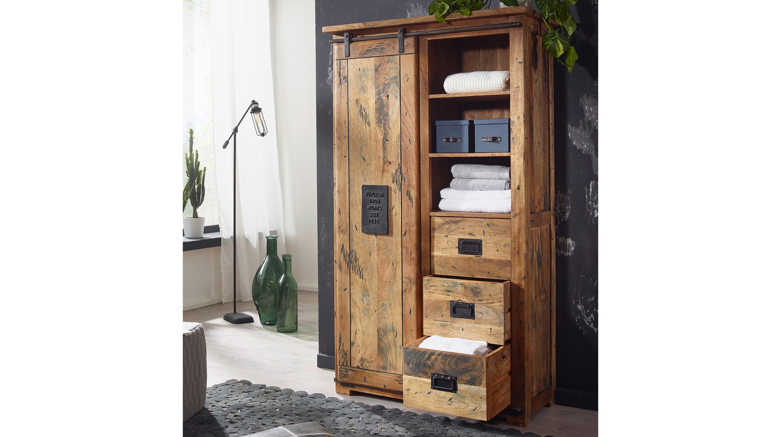 Garderobenschrank 1 Rolltür Mango massiv 100 cm - EMANUEL