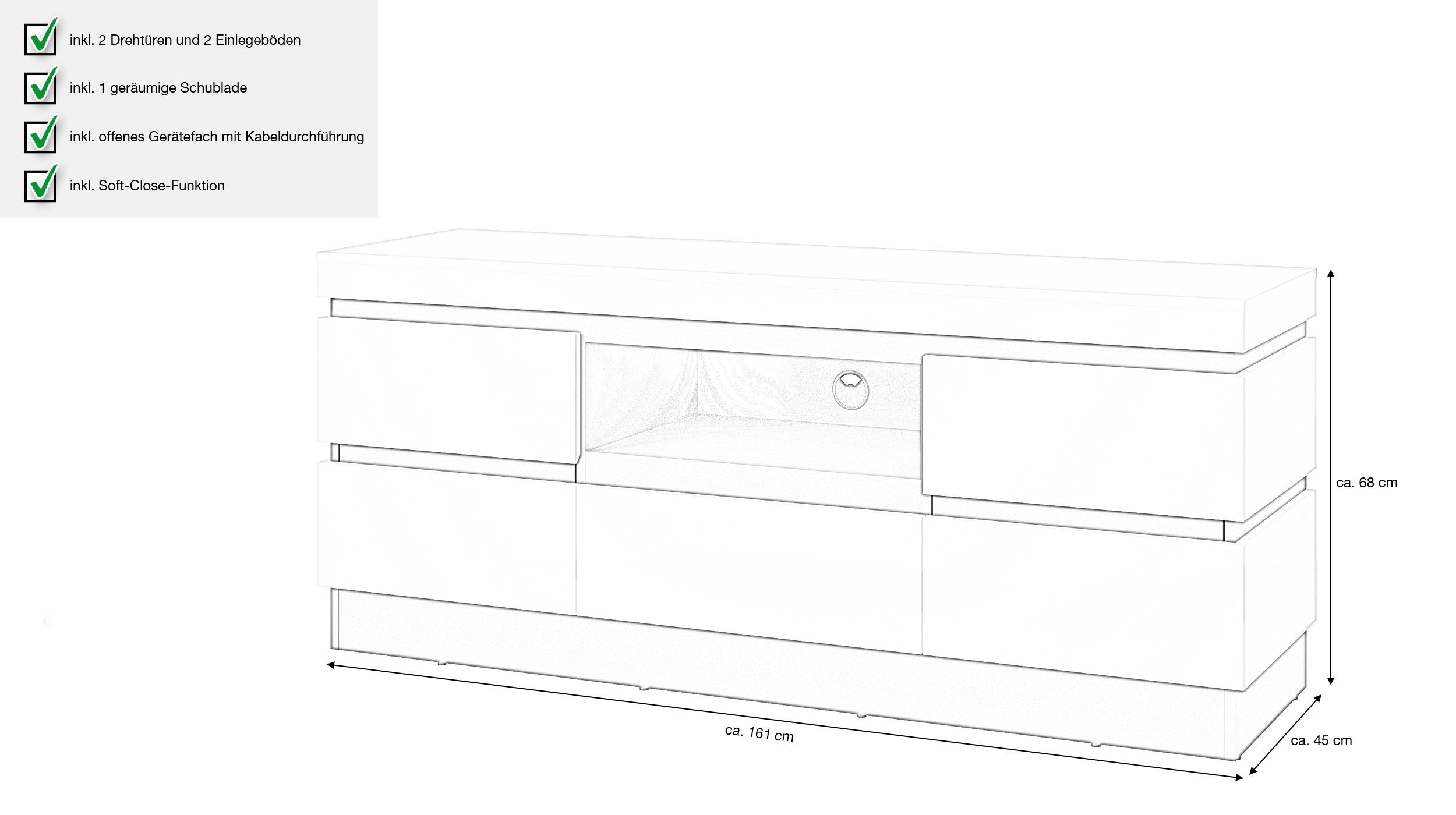 TV - Lowboard alpinweiß - anthrazit 161 cm - CAMPANIA