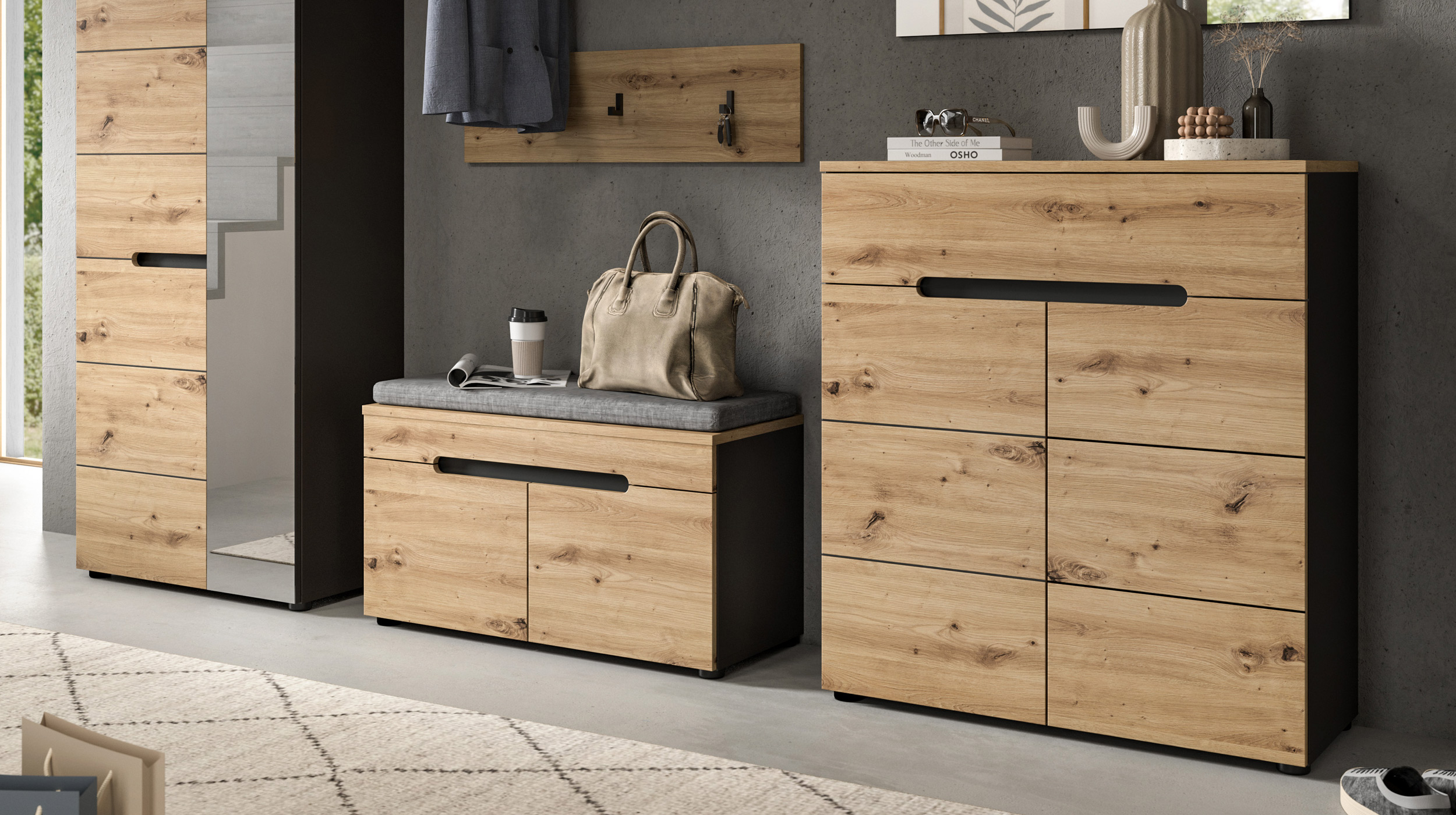Kommode mit Schubladen anthrazit Artisan Eiche 80 cm - CANU