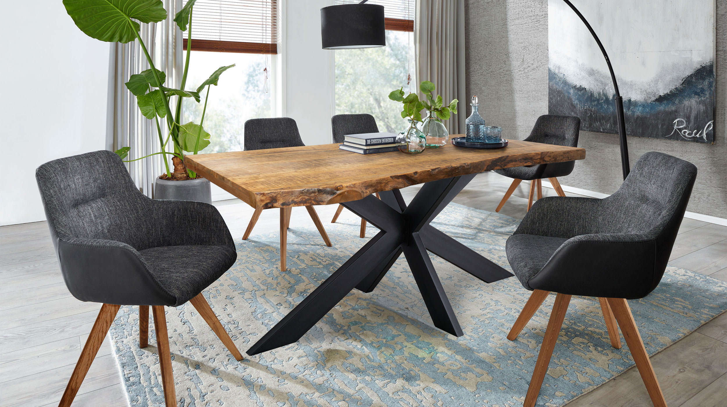 Esstisch Baumkantentisch massiv 160 cm Mango lackiert - TIM