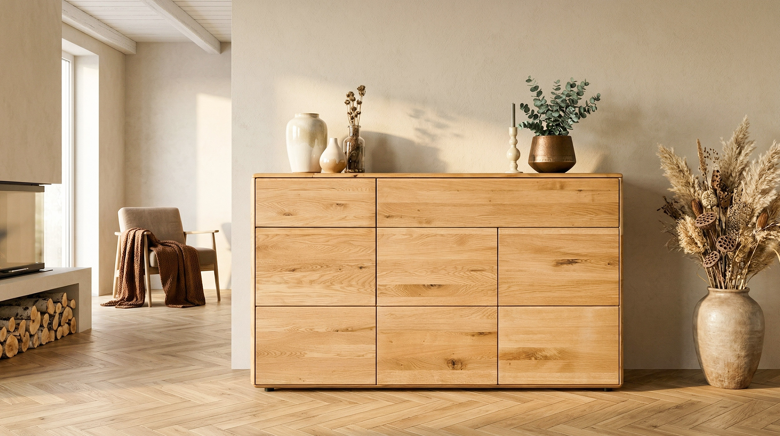 Kommode mit 2 Schubladen Wildeiche massiv geölt 149 cm - SKOV