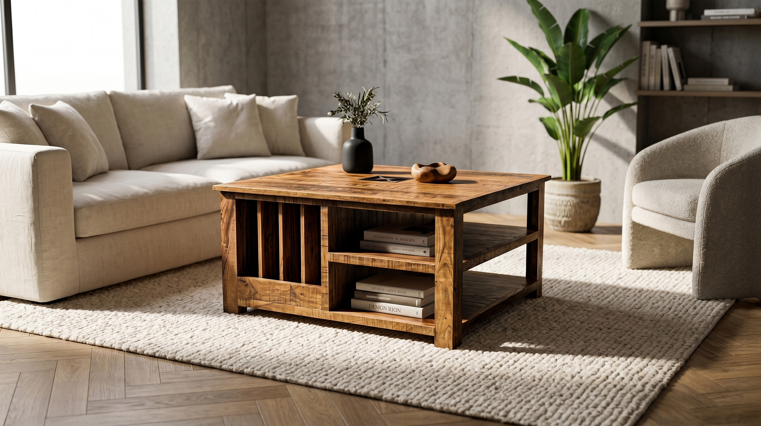 Couchtisch Akazie massiv lackiert 90 cm - montiert - ACANO