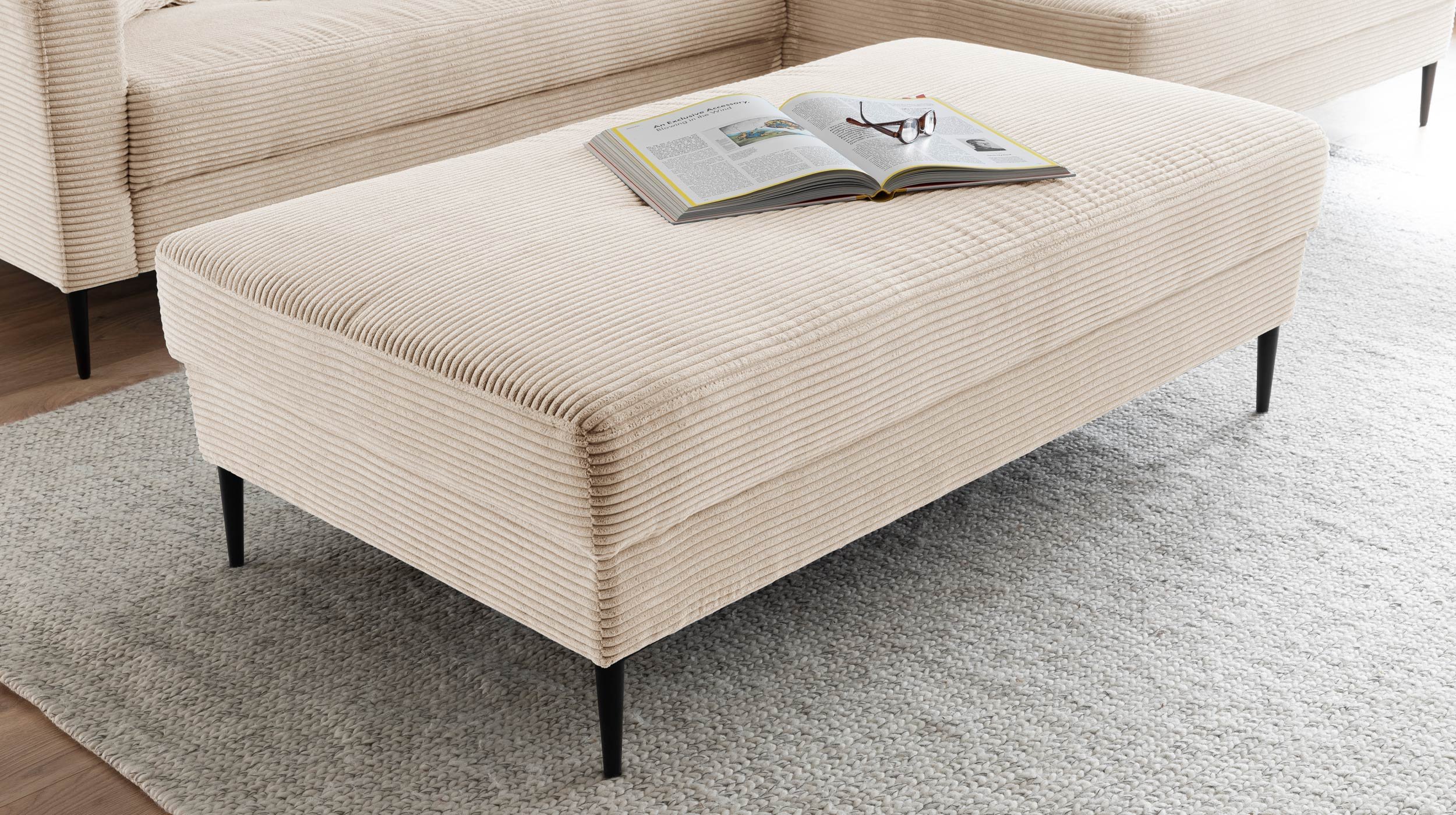 Hocker Sitzhocker 140 x 75 cm Cordbezug creme - SUMMER