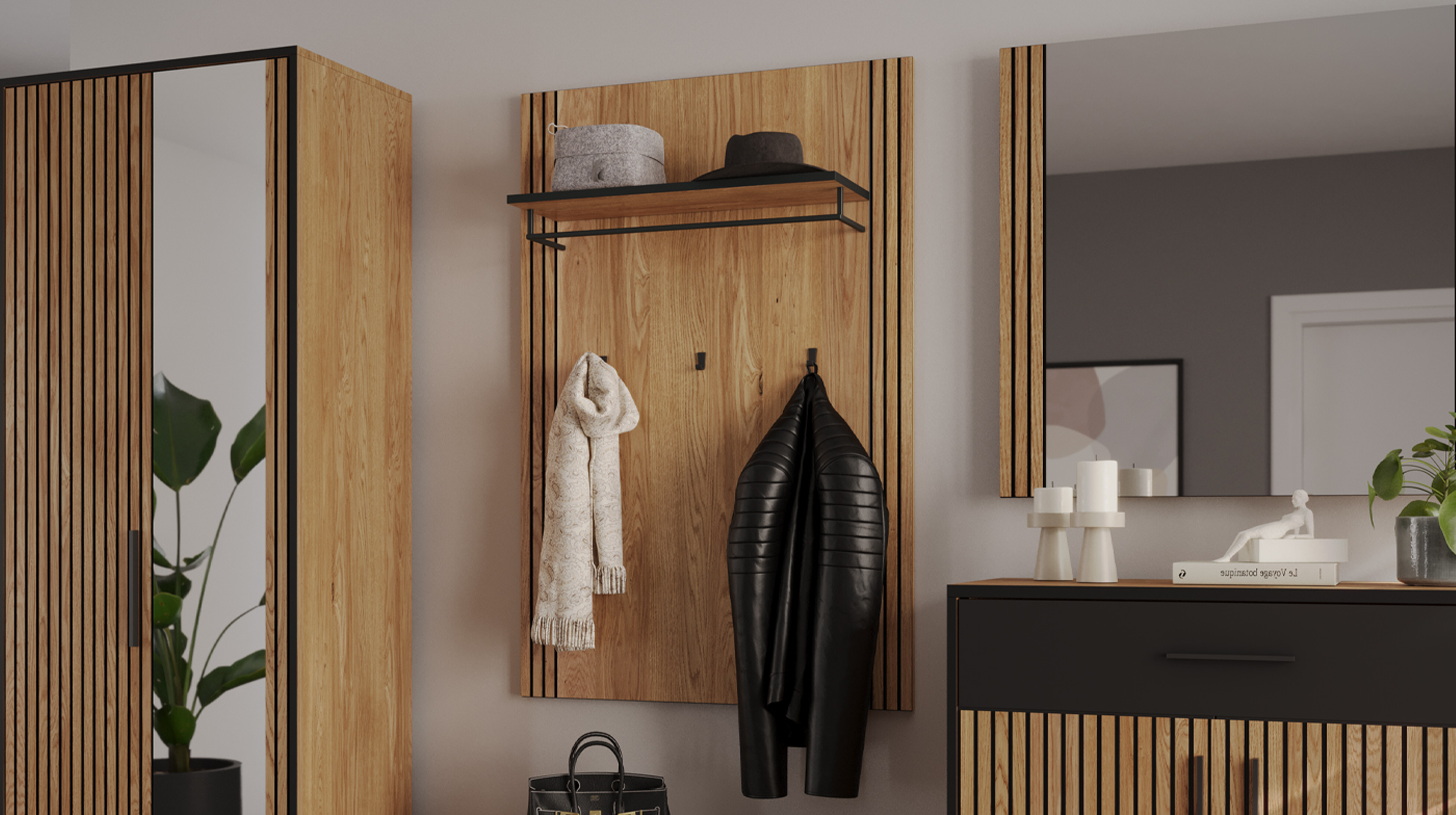 Wandgarderobe Paneele Eiche teilmassiv geölt 82 cm - BELLA