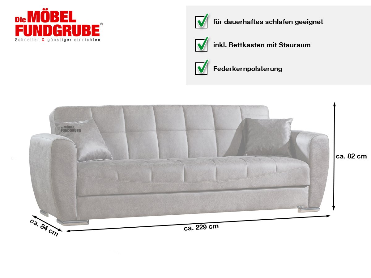 Schlafsofa grau Bettkasten ausziehbar Federkern 229 cm - OSMA
