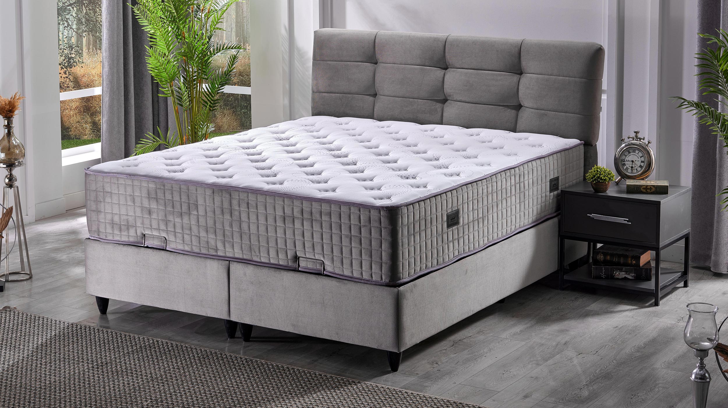 Boxbett 140 x 200 cm Stoffbezug grau - NAOMI