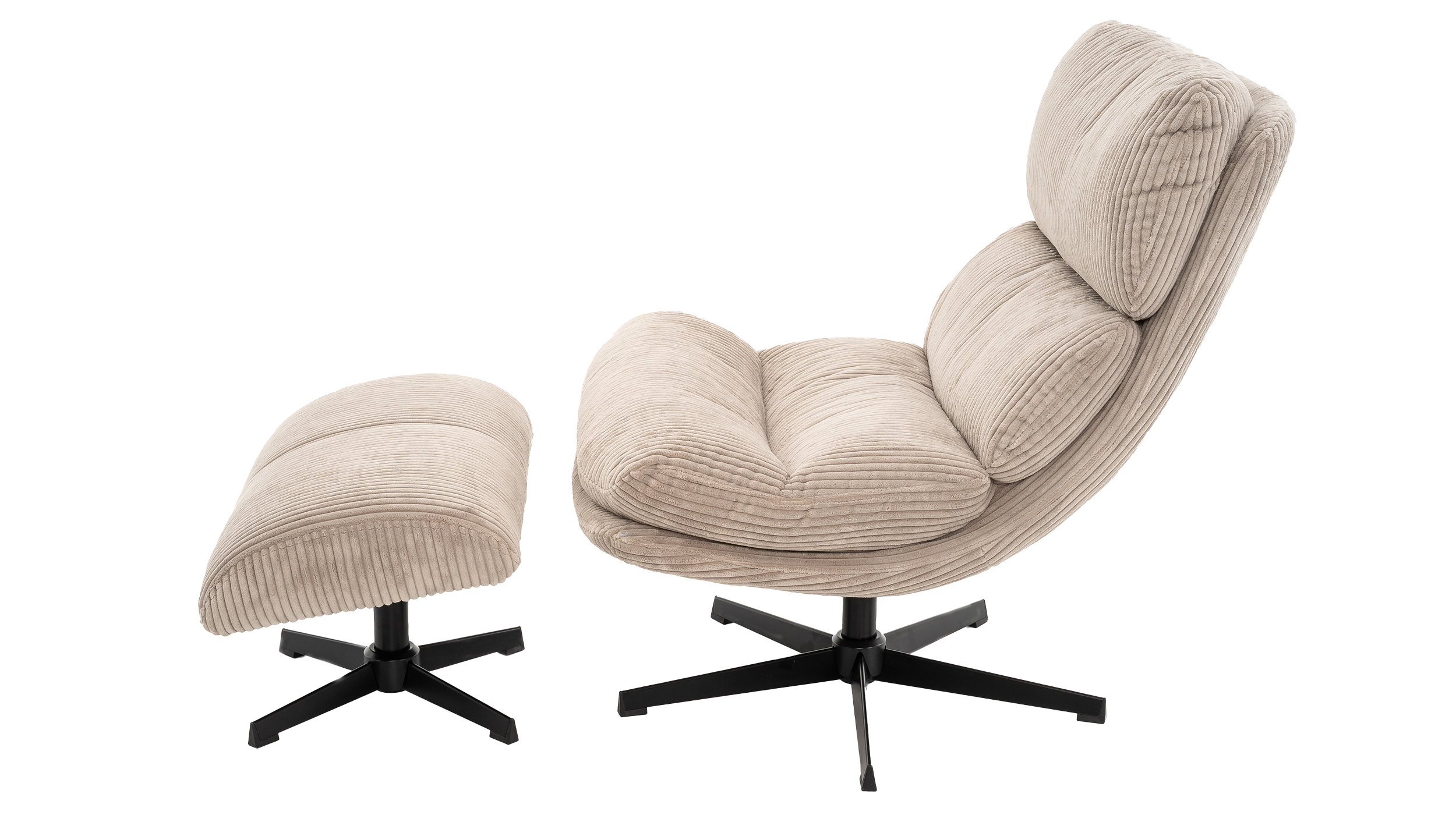 Relaxsessel Cord mit Hocker beige - drehbar - LIORA