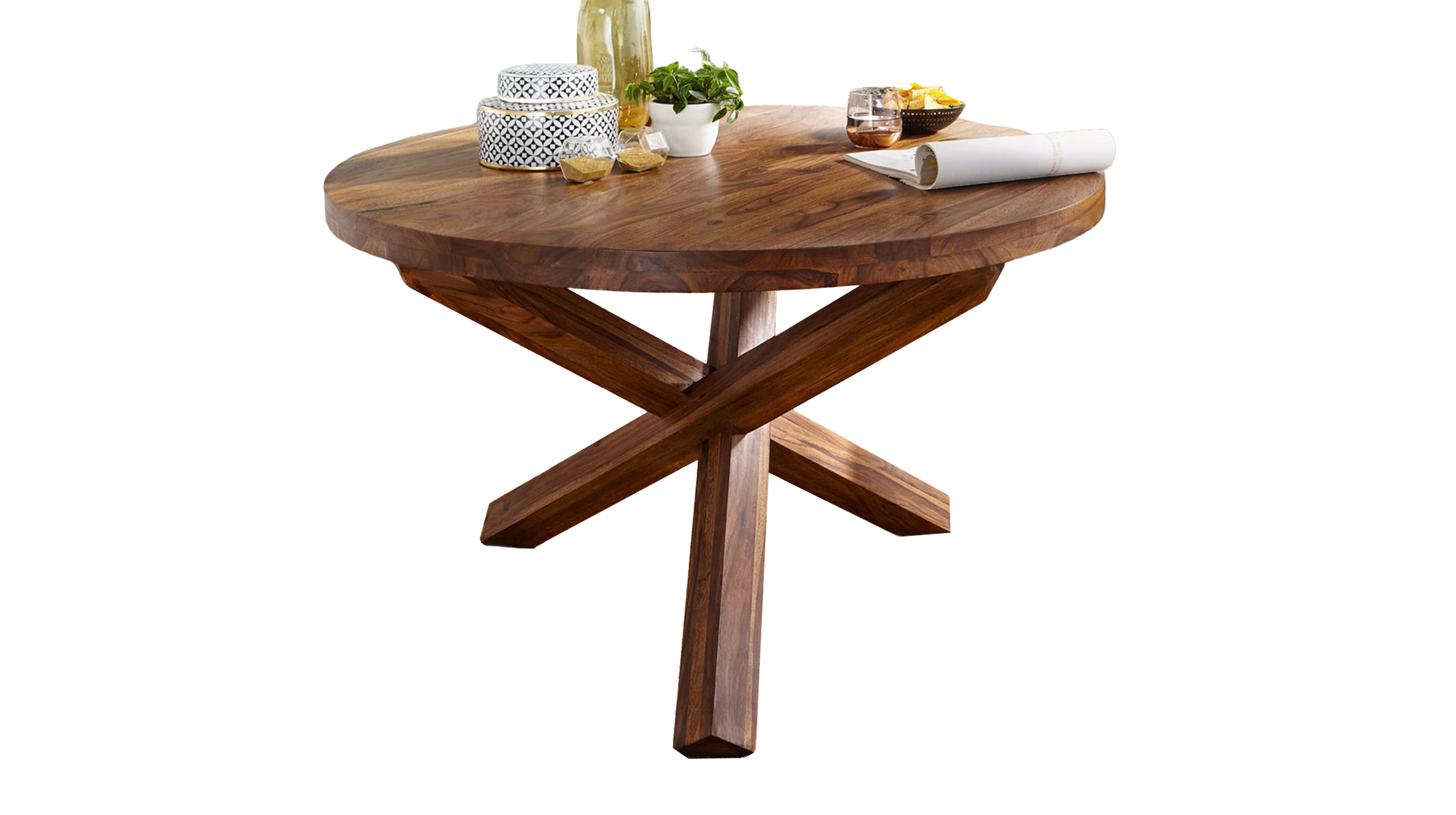 Esstisch 120 cm rund Sheesham massiv gebeizt - BARK