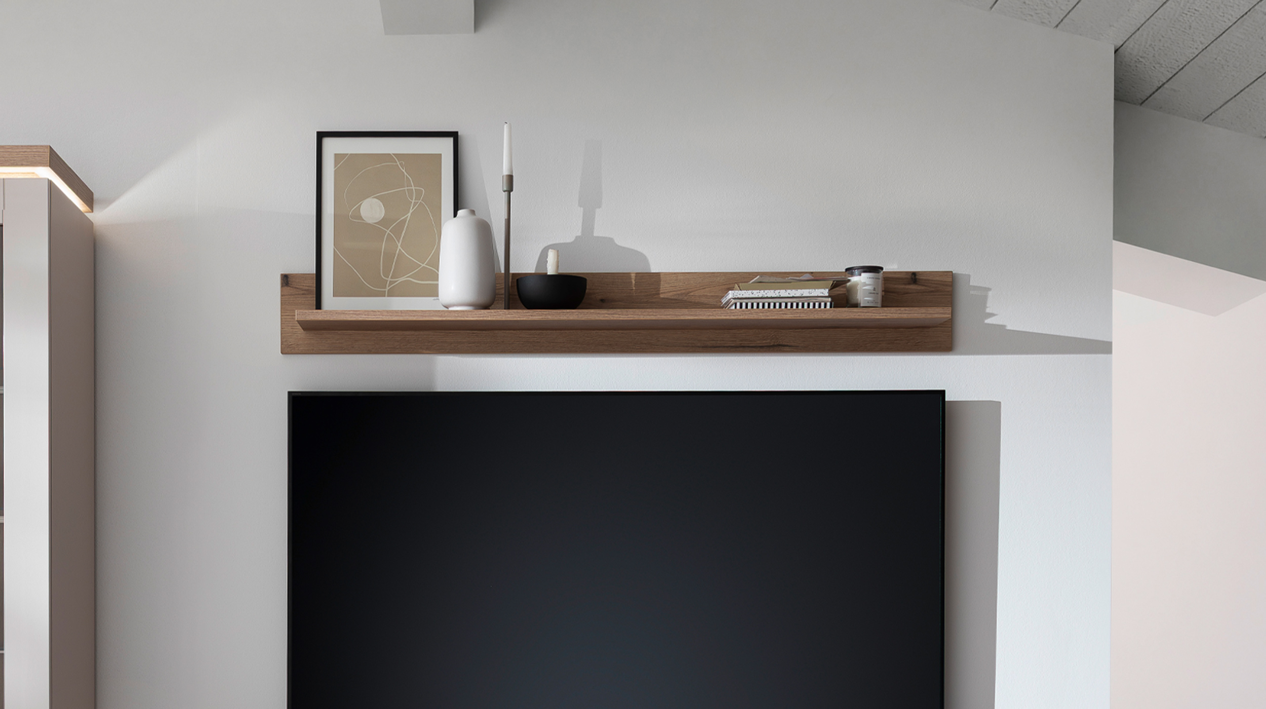 Wohnwand beige - Evoke Eiche 278 cm - LED-Beleuchtung - REMOLINO