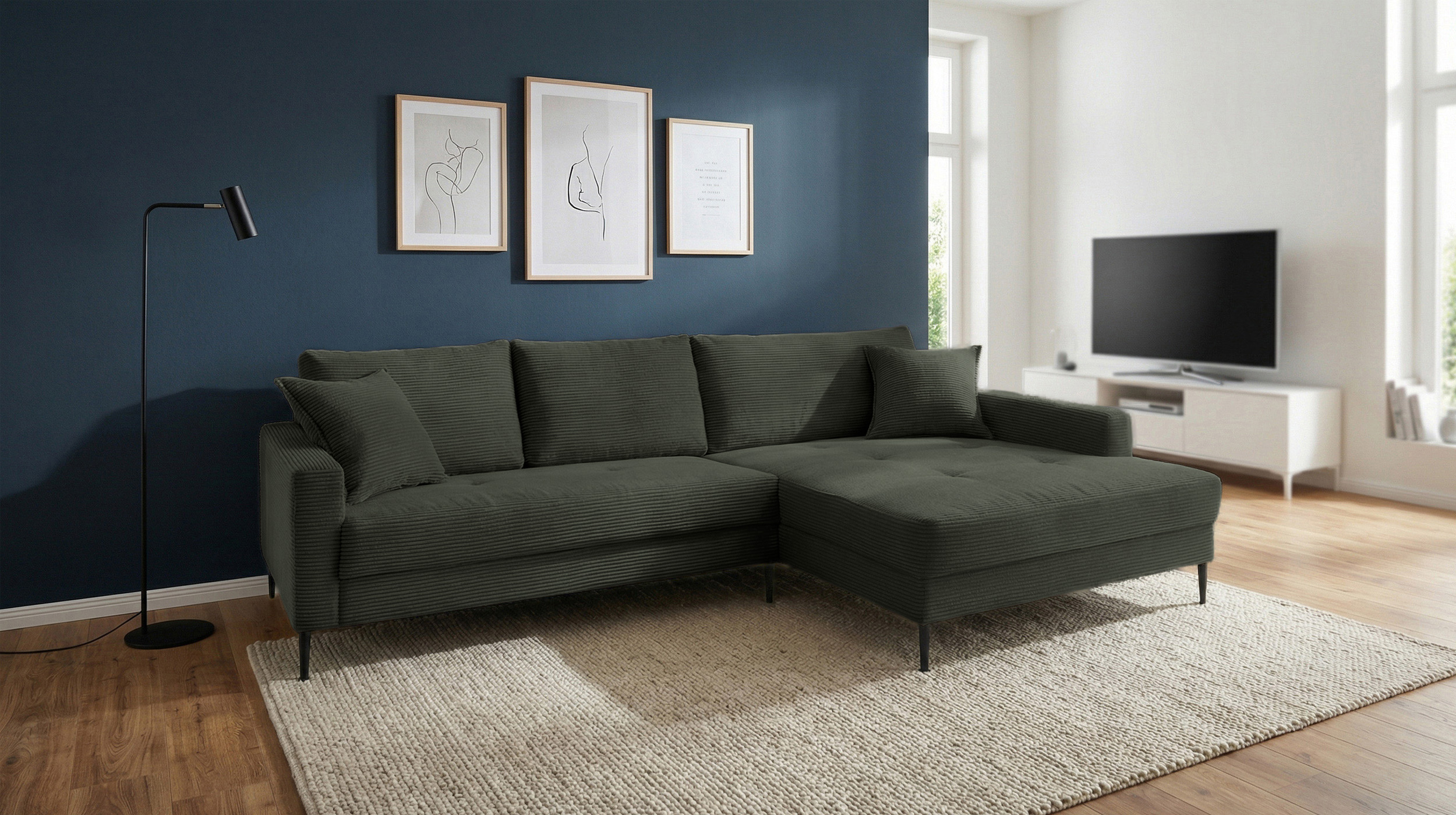 Ecksofa Cord grün 276 x 173 cm - OT rechts - SUMMER