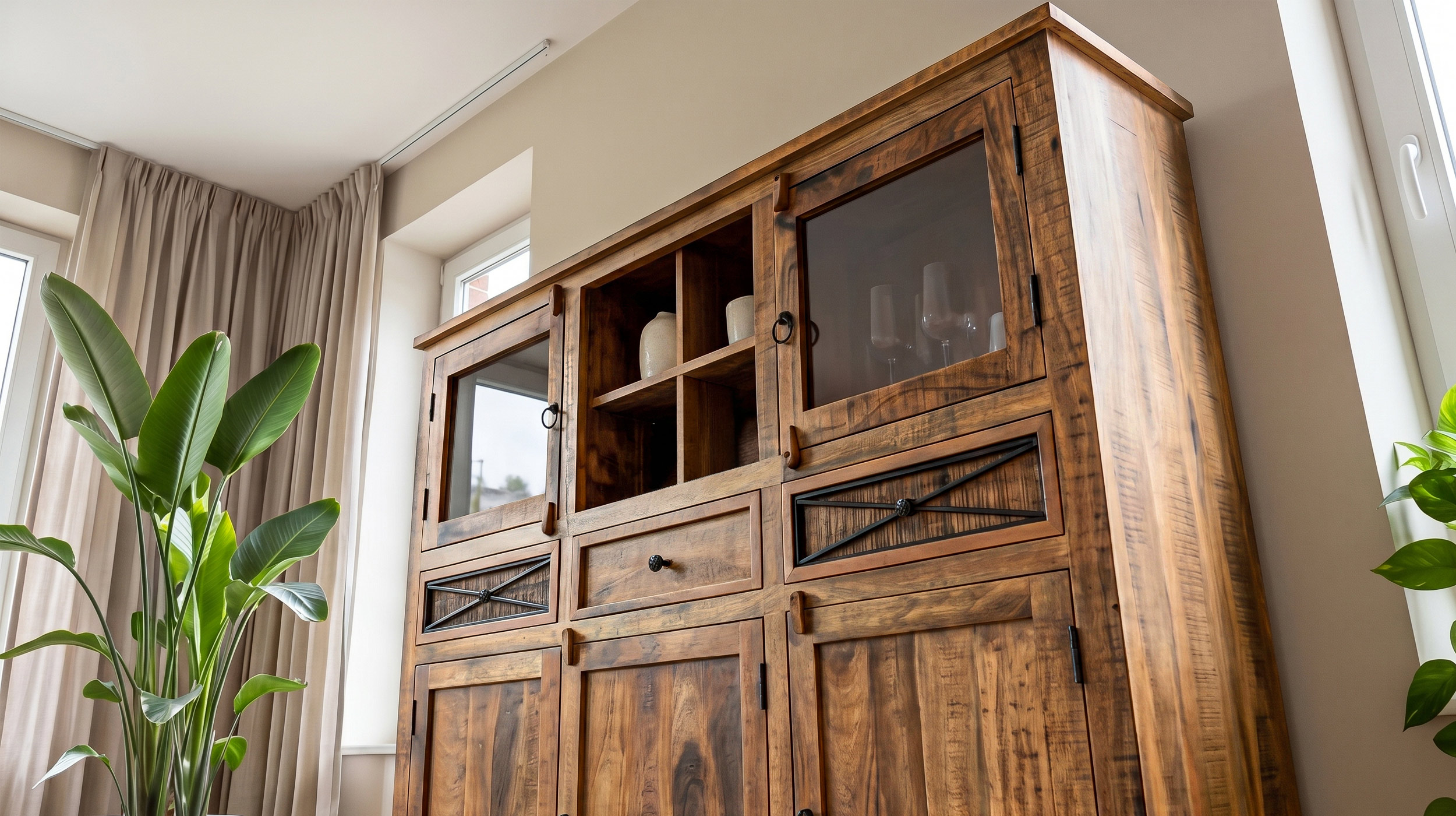 Highboard 5 Türen Akazie massiv lackiert montiert 160 cm - ACANO