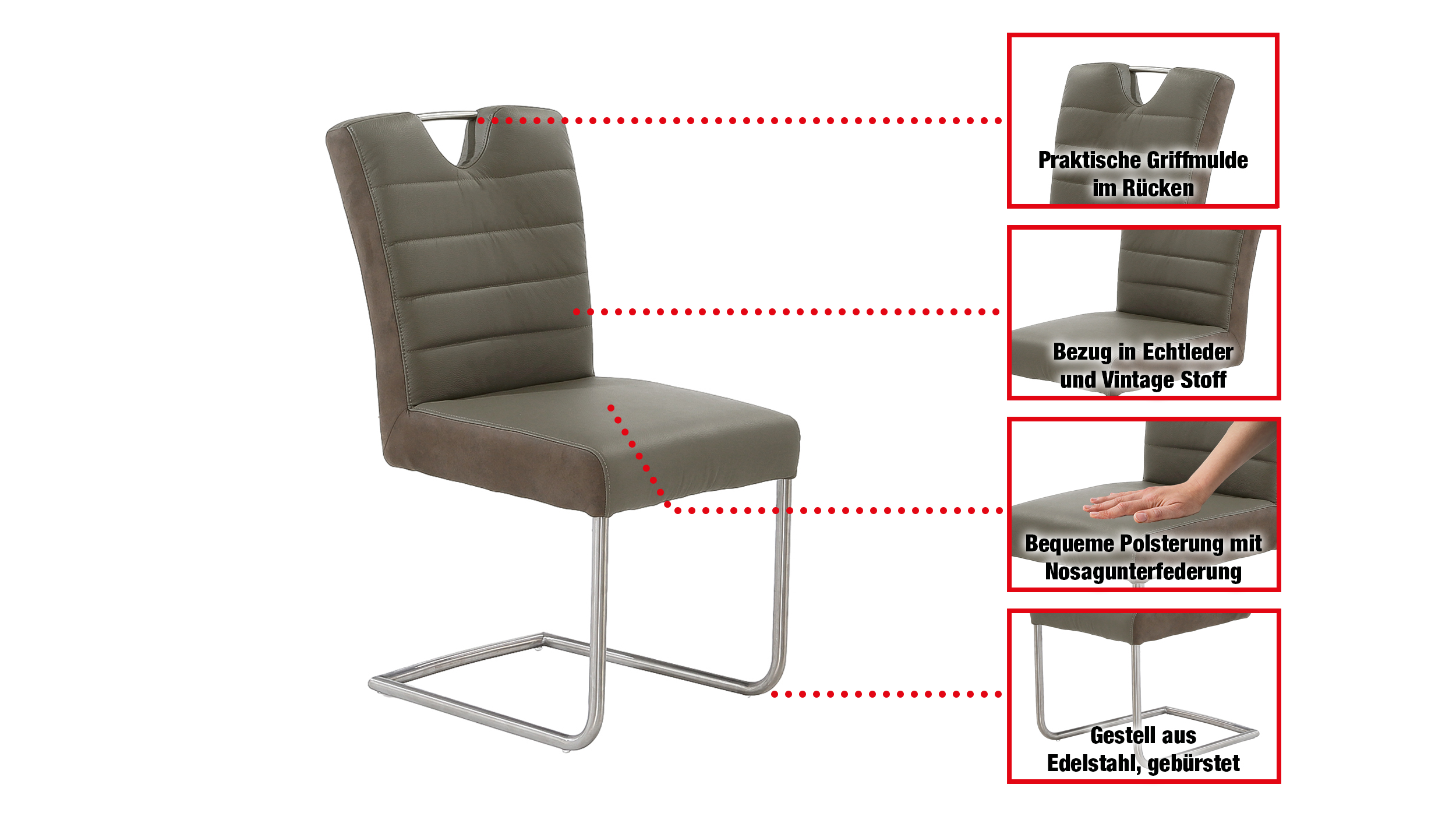 Schwingstuhl für Esszimmer braun Echtleder - Stoffbezug - DEXTER