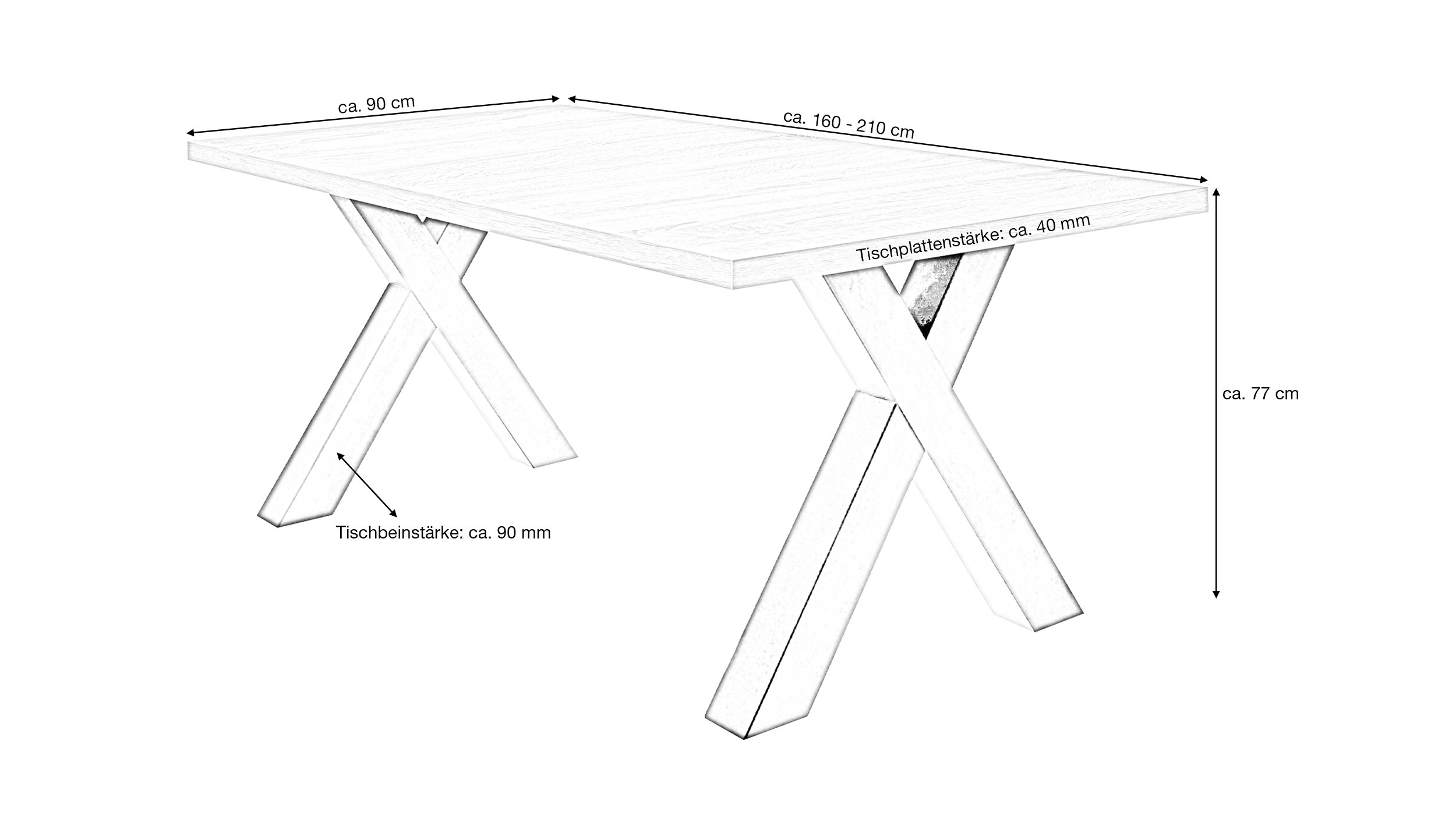 Esstisch 160 - 210 cm ausziehbar Sägerau Eiche - BIG SYSTEM