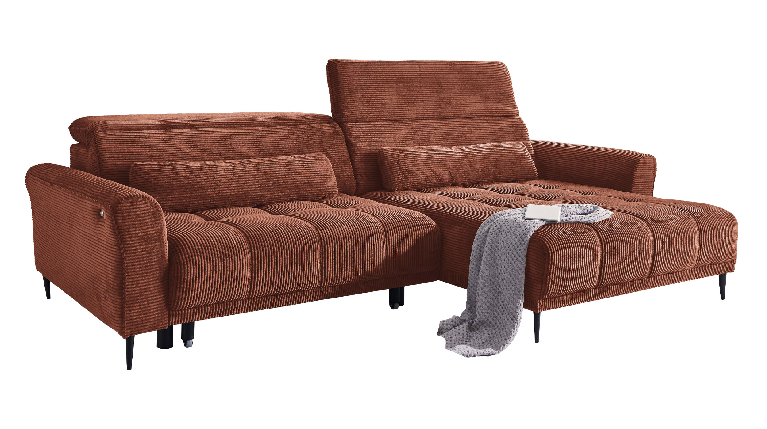 Ecksofa Cord rost ausziehbar - Sitztiefenverstellung 277 cm - OT rechts - LOGAN
