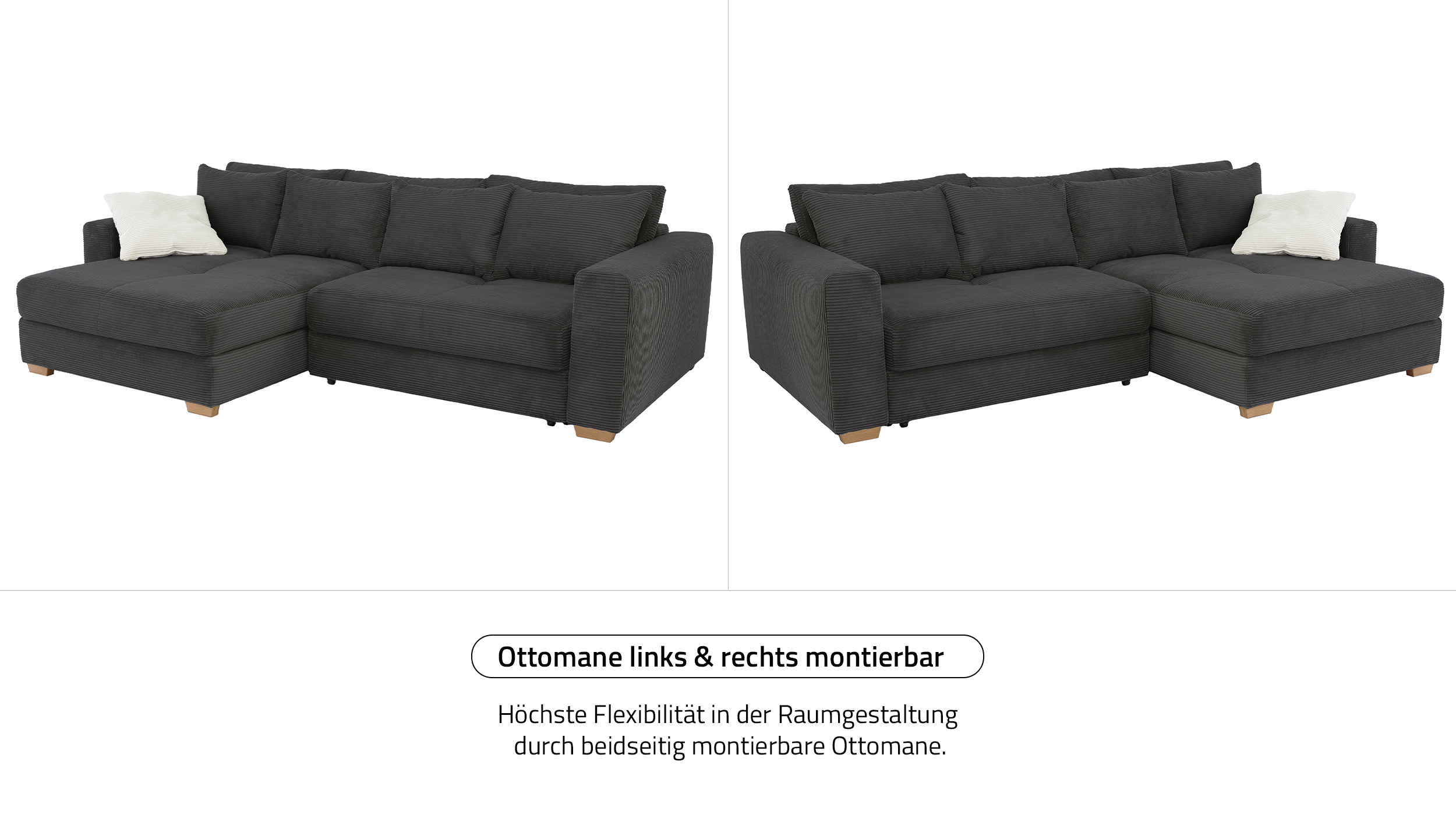 Ecksofa Cord grau Schlaffunktion Bettkasten 288 x 186 cm - KAMPEN