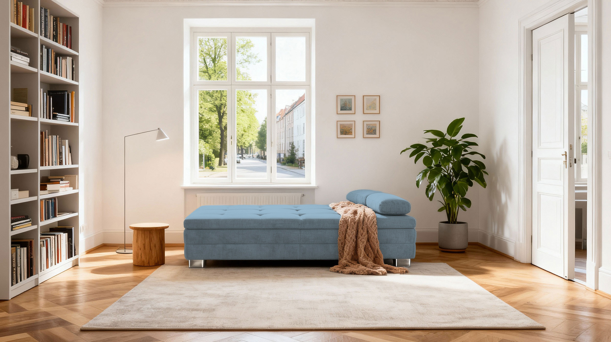 Schlafsofa Bettkasten Dauerschläfer hellblau Federkern - LINDAU