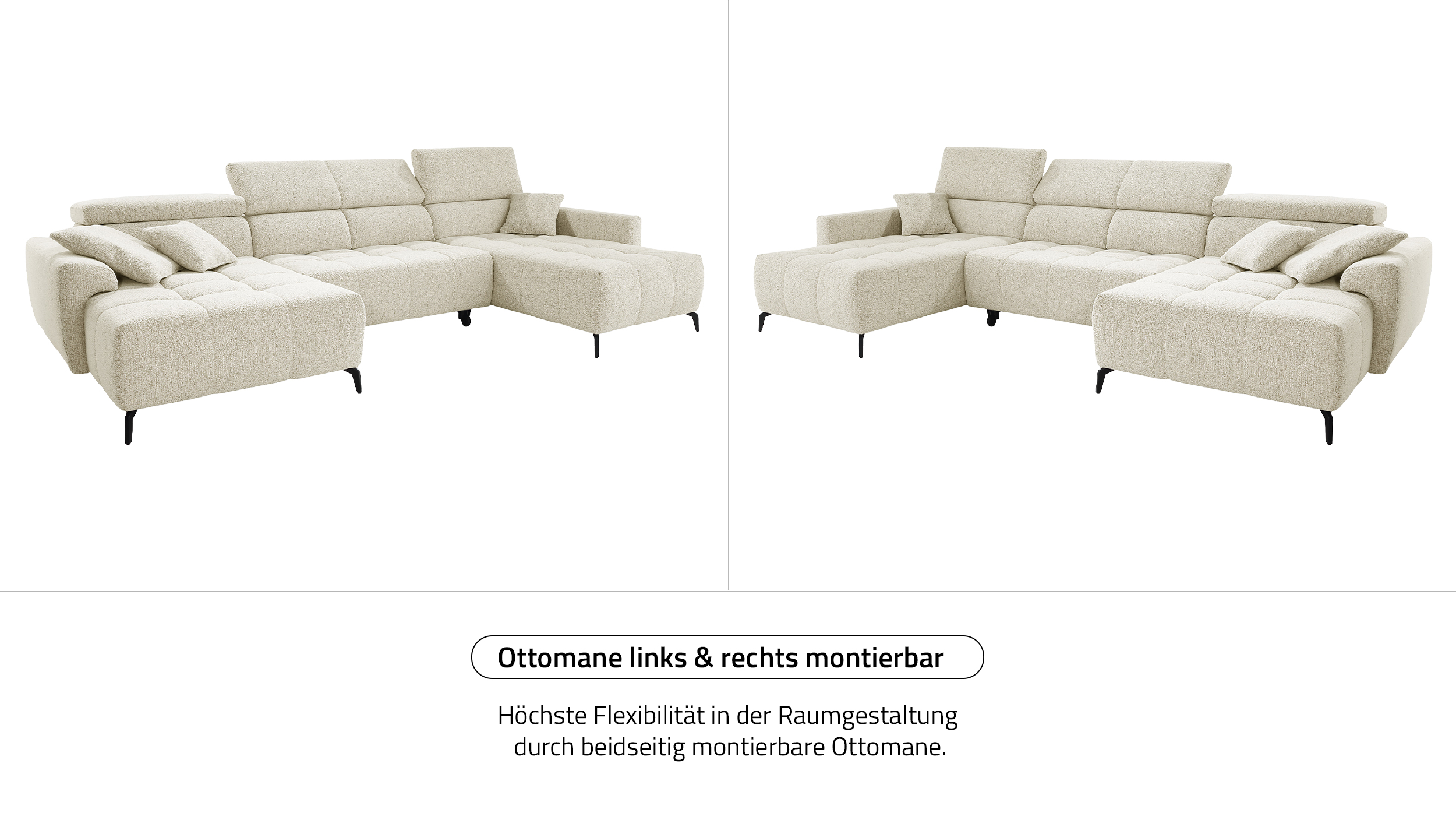 Wohnlandschaft beige elektrisch ausfahrbar 358 cm - ULTIMA