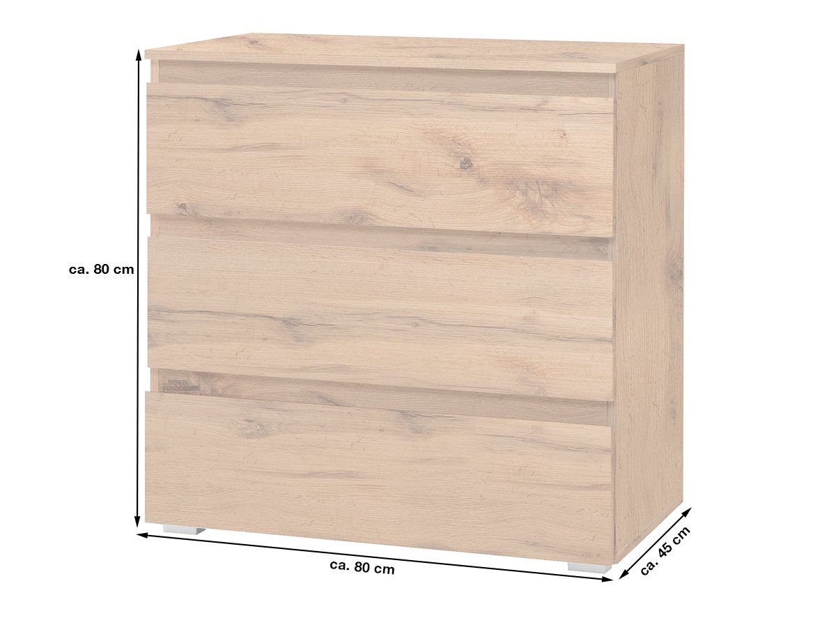 Kommode Honig Eiche 3 Schubladen - 80 cm - IMAGE