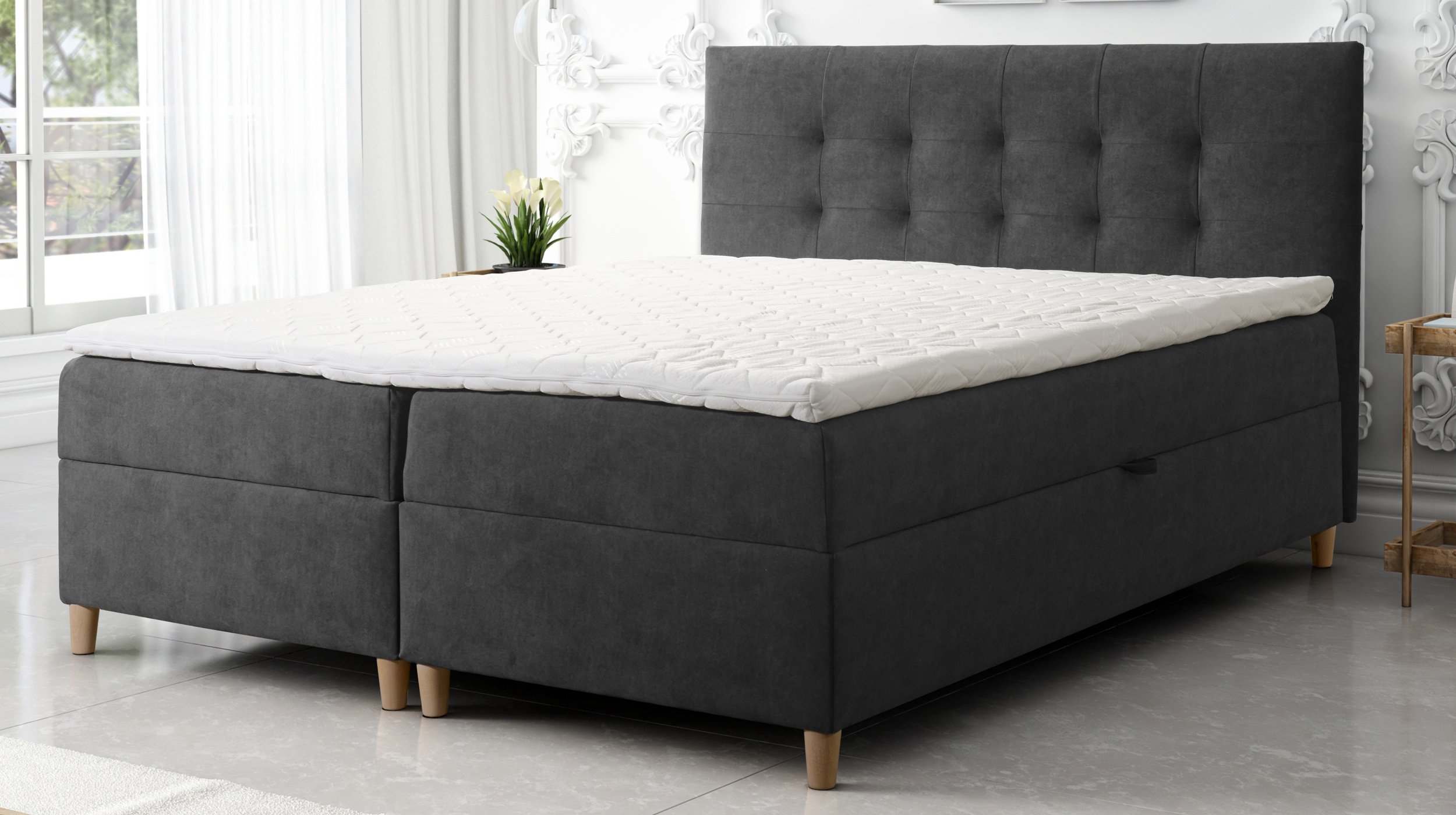 Boxbett 160 x 200 cm anthrazit Bettkasten - ADORA