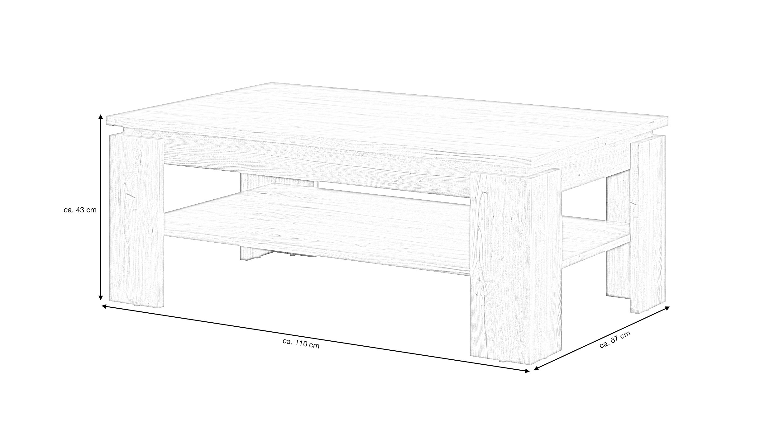 Couchtisch Kastanie Breslau 110 x 67 cm 2 Ablagen - RAPALLO