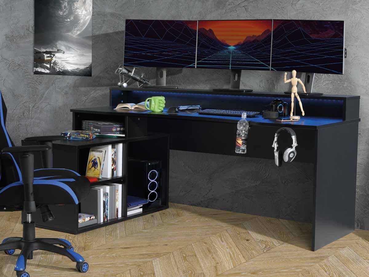 Gaming Tisch Computerschreibtisch 200 cm schwarz - TEZAUR