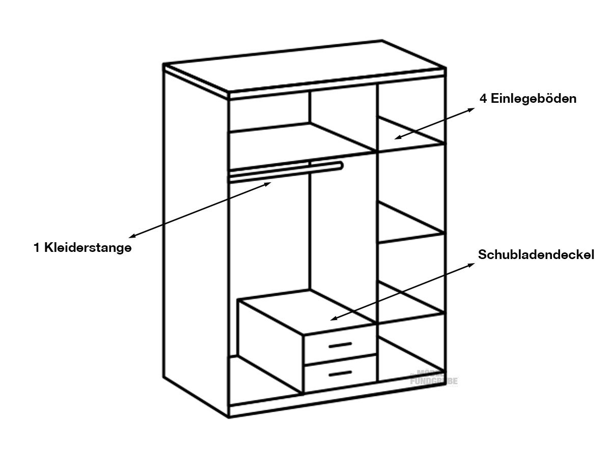 Kleiderschrank mit Spiegel Plankeneiche - graphit - 135 cm LIVERPOOL